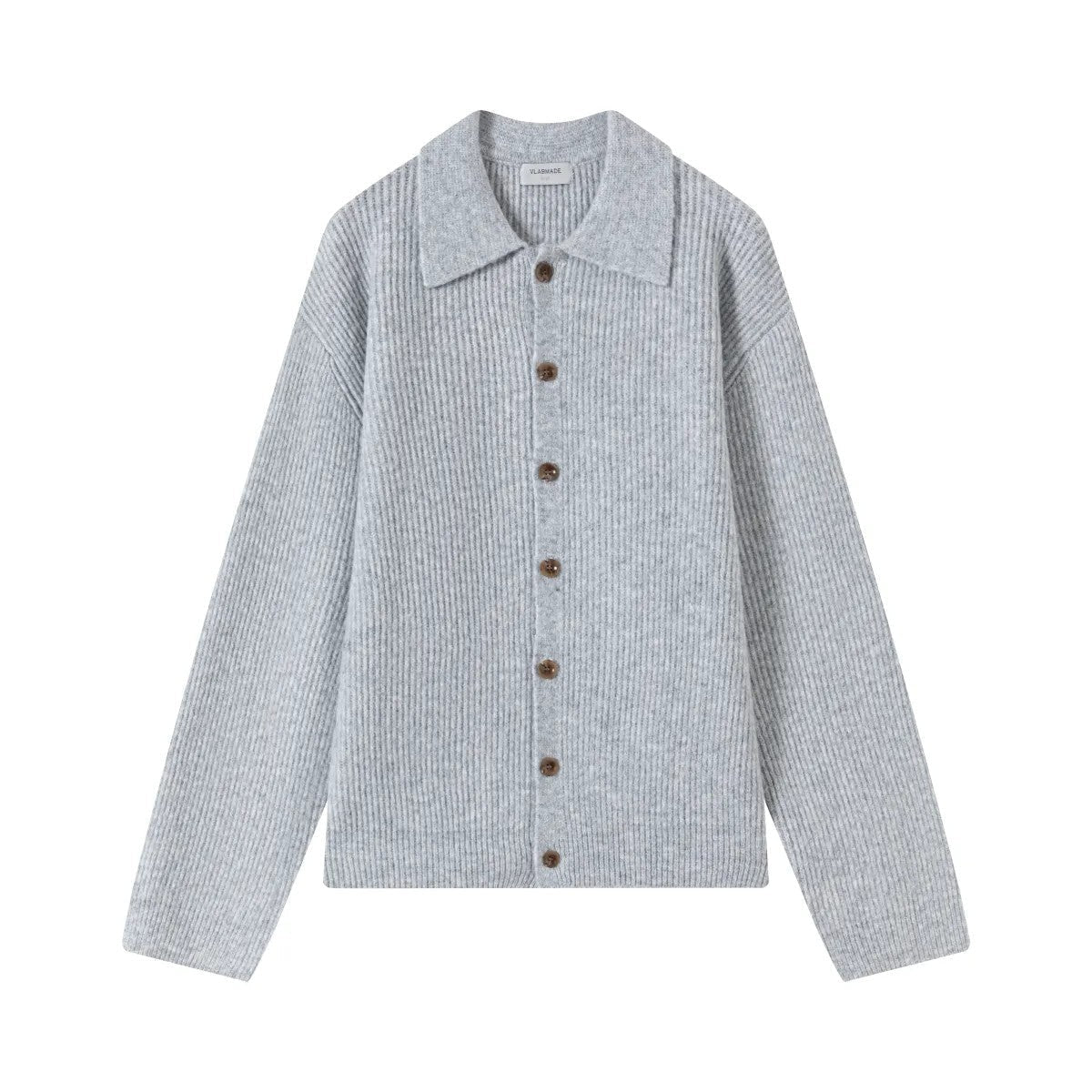 VLABMADE Ribbed Wool Blend Lapel Cardigan in Gray