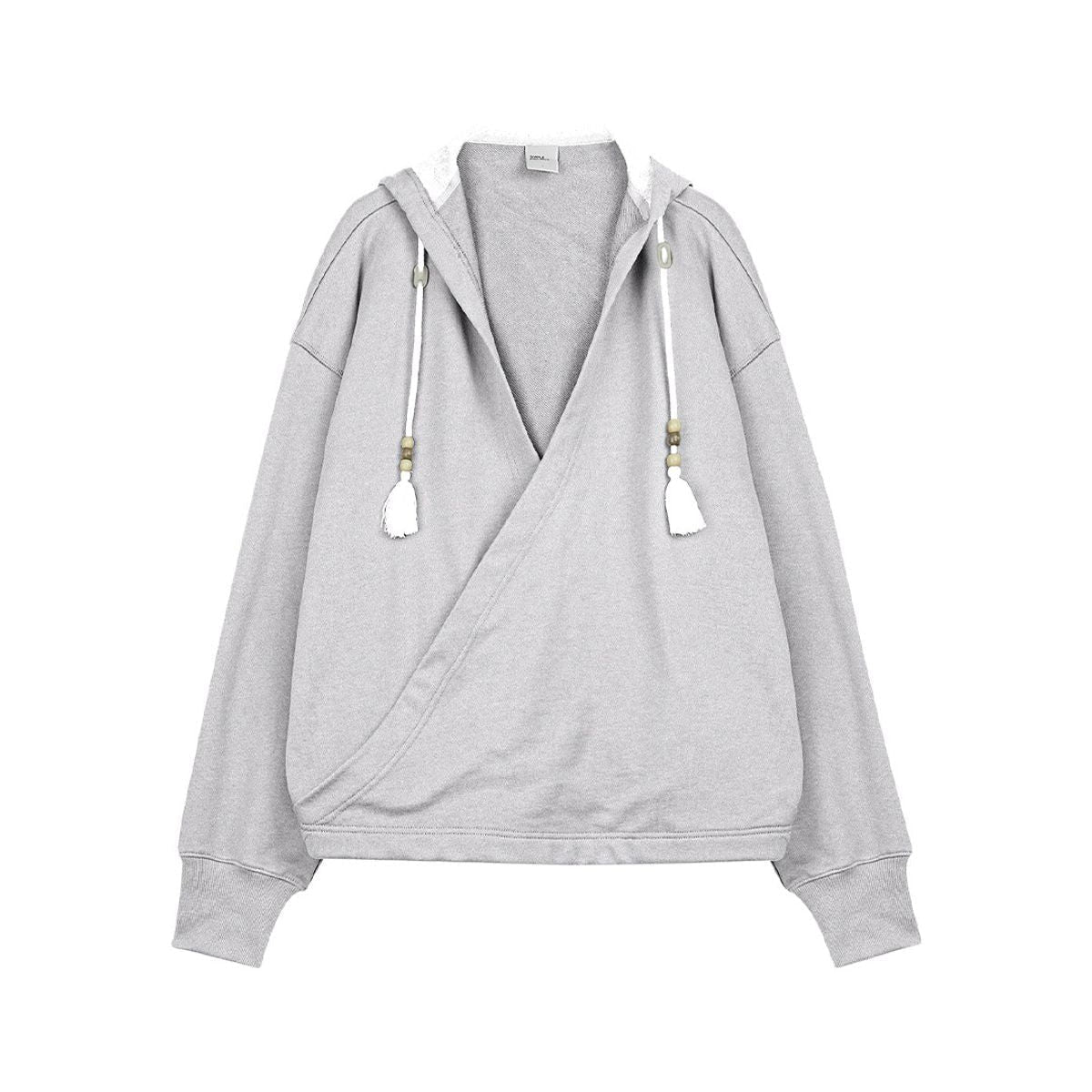 Simple Project Wrap Front Cotton Hoodie in Gray