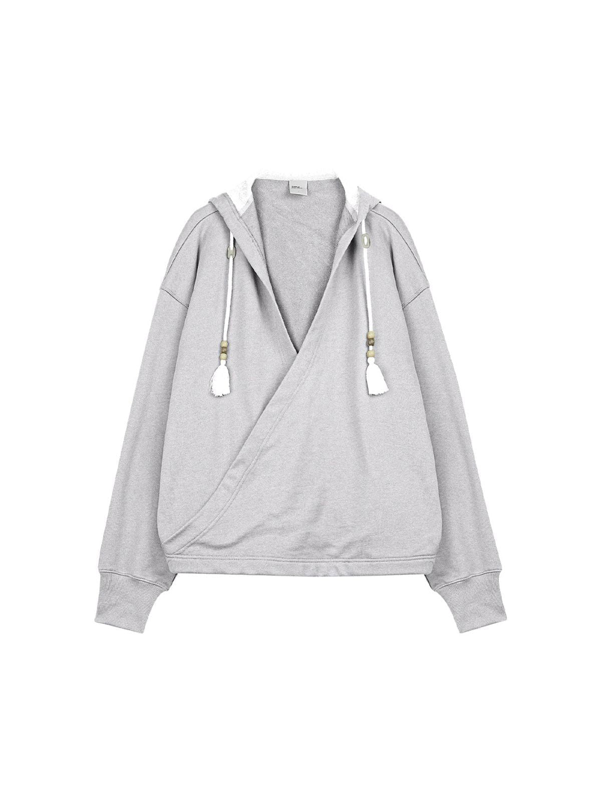 Simple Project Wrap Front Cotton Hoodie in Gray