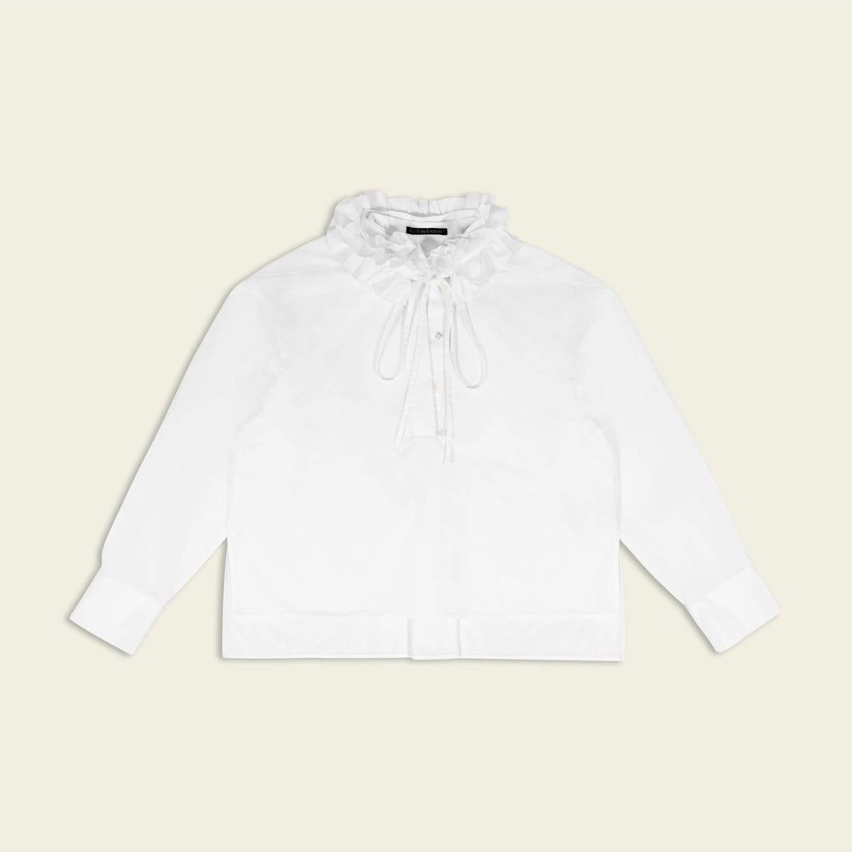 Fax copy express Detachable Ruff Half Sleeve Shirt in White