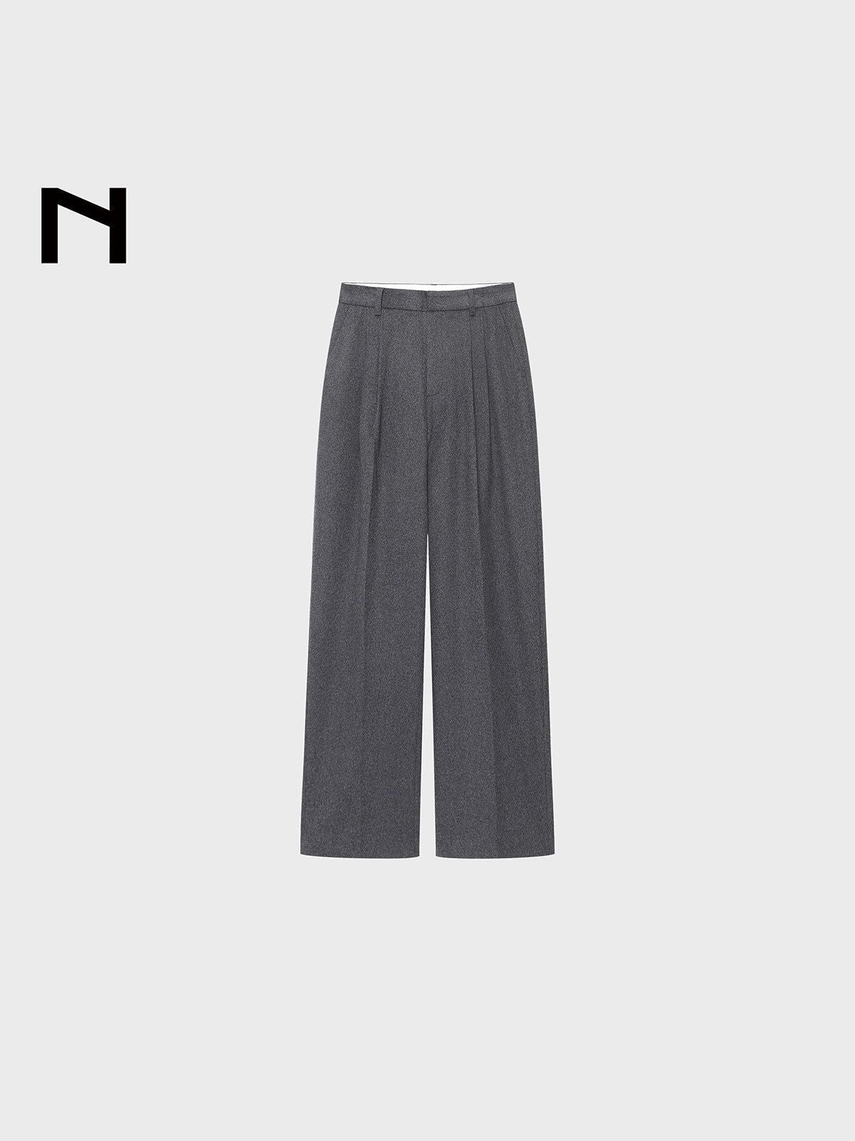 NANS Double Pleated Wool Blend Trousers in Gray