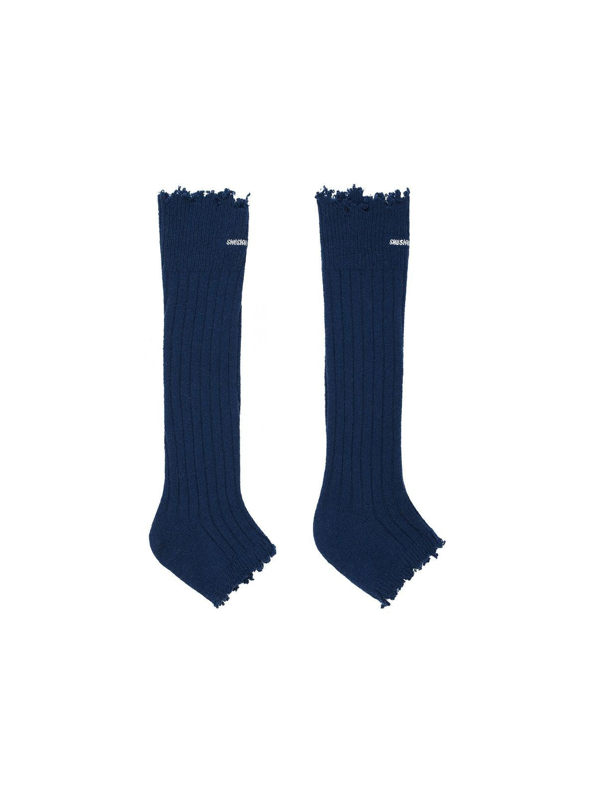 SHUSHUTONG Logo Embroidered Lambswool Leg Warmers in Light Blue