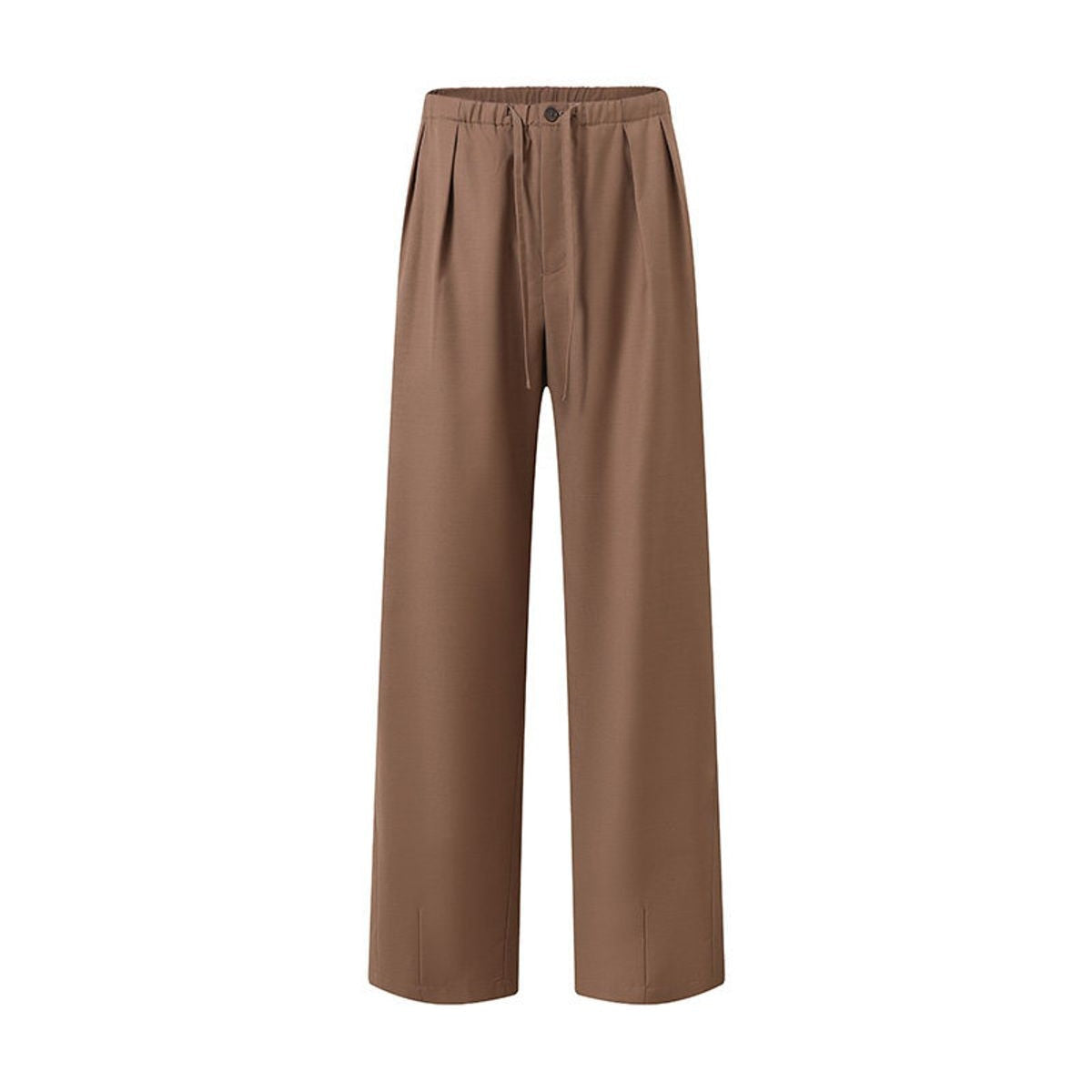 ROYA Pleated Wool Blend Drawstring Trousers in Brown