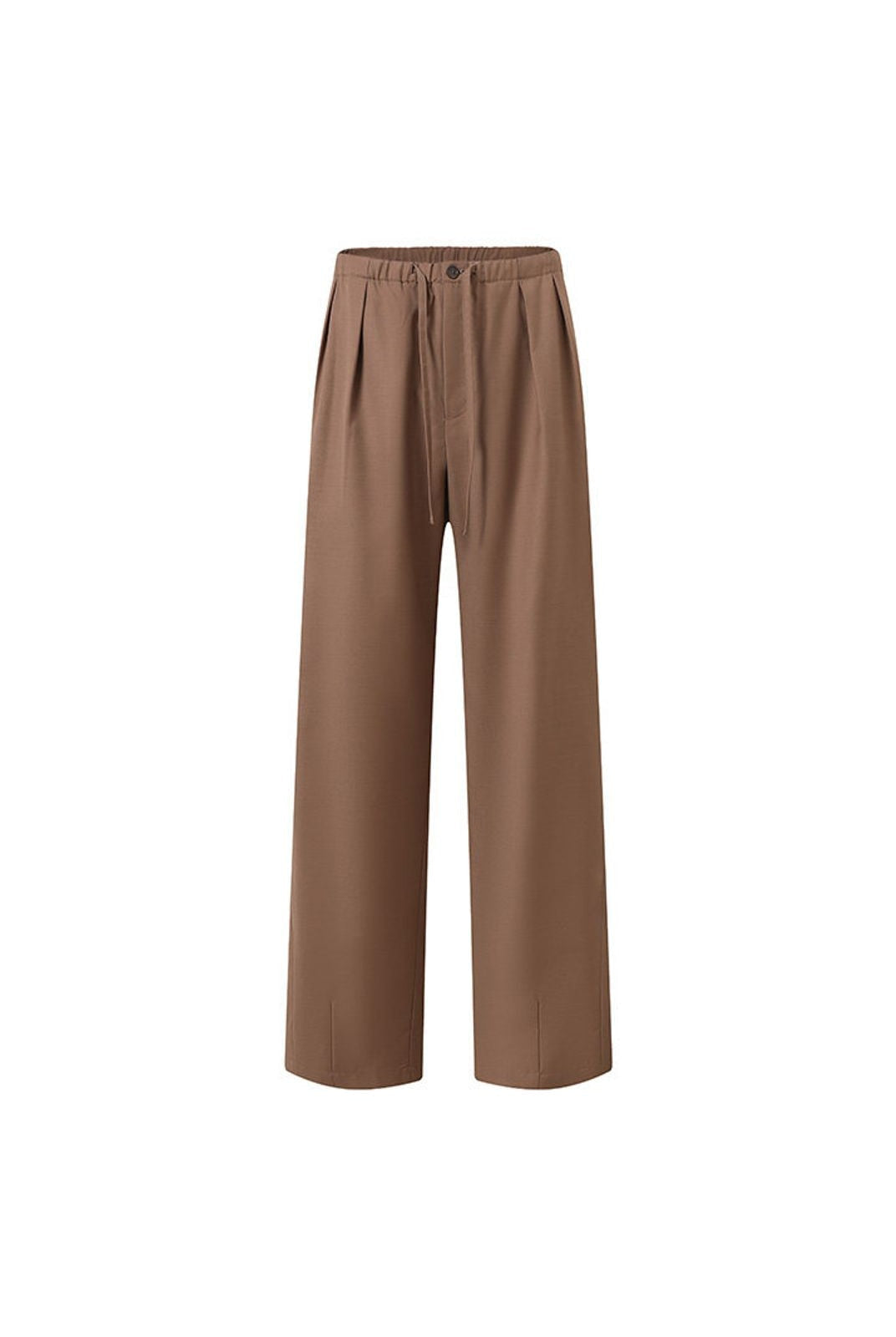 ROYA Pleated Wool Blend Drawstring Trousers in Brown