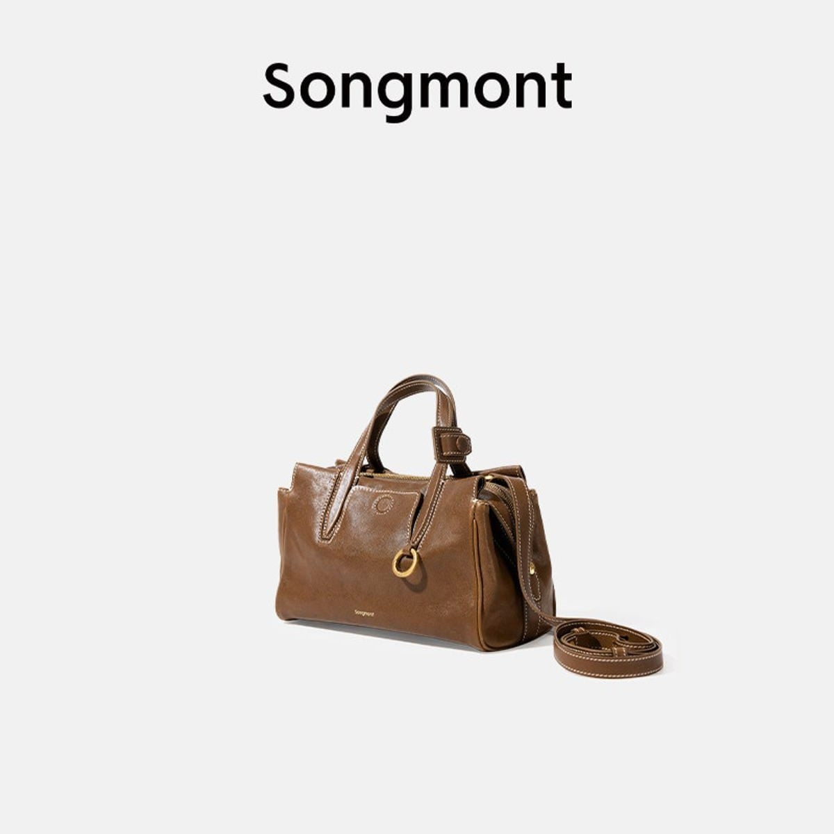 Songmont Mini Vegetable Tanned Leather Boston Bag in Brown