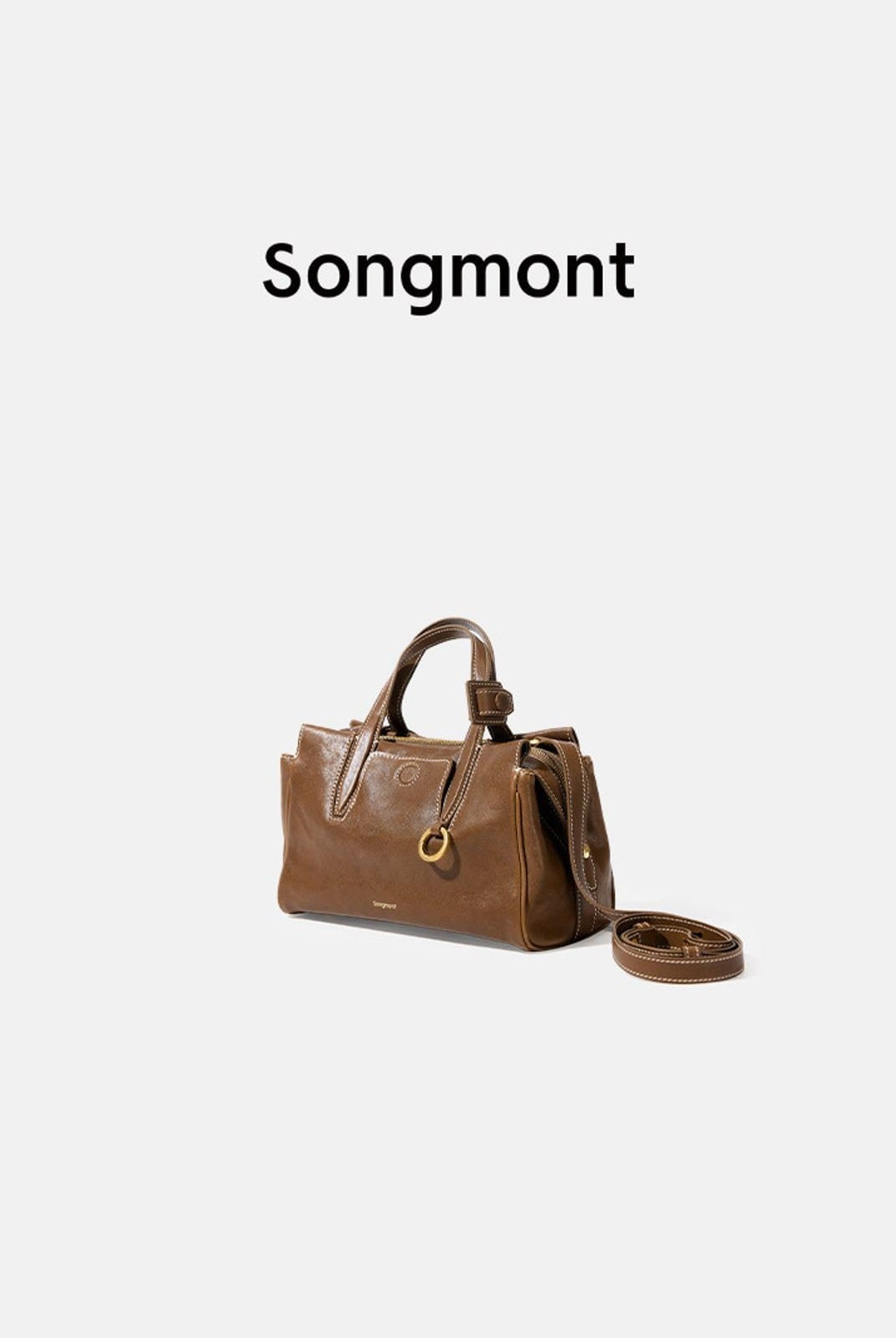 Songmont Mini Vegetable Tanned Leather Boston Bag in Brown