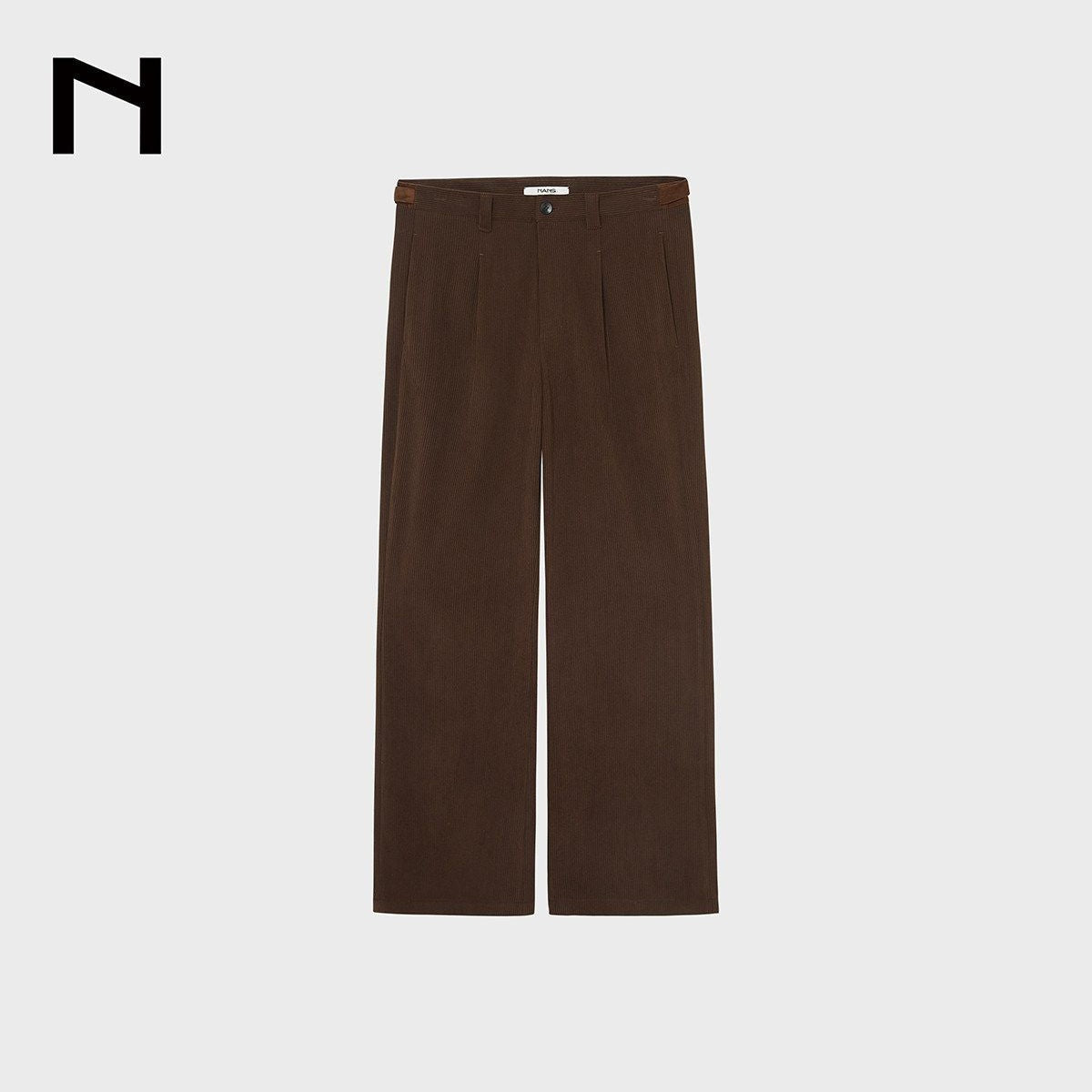 NANS Single Pleat Corduroy Micro Flare Trousers in Brown