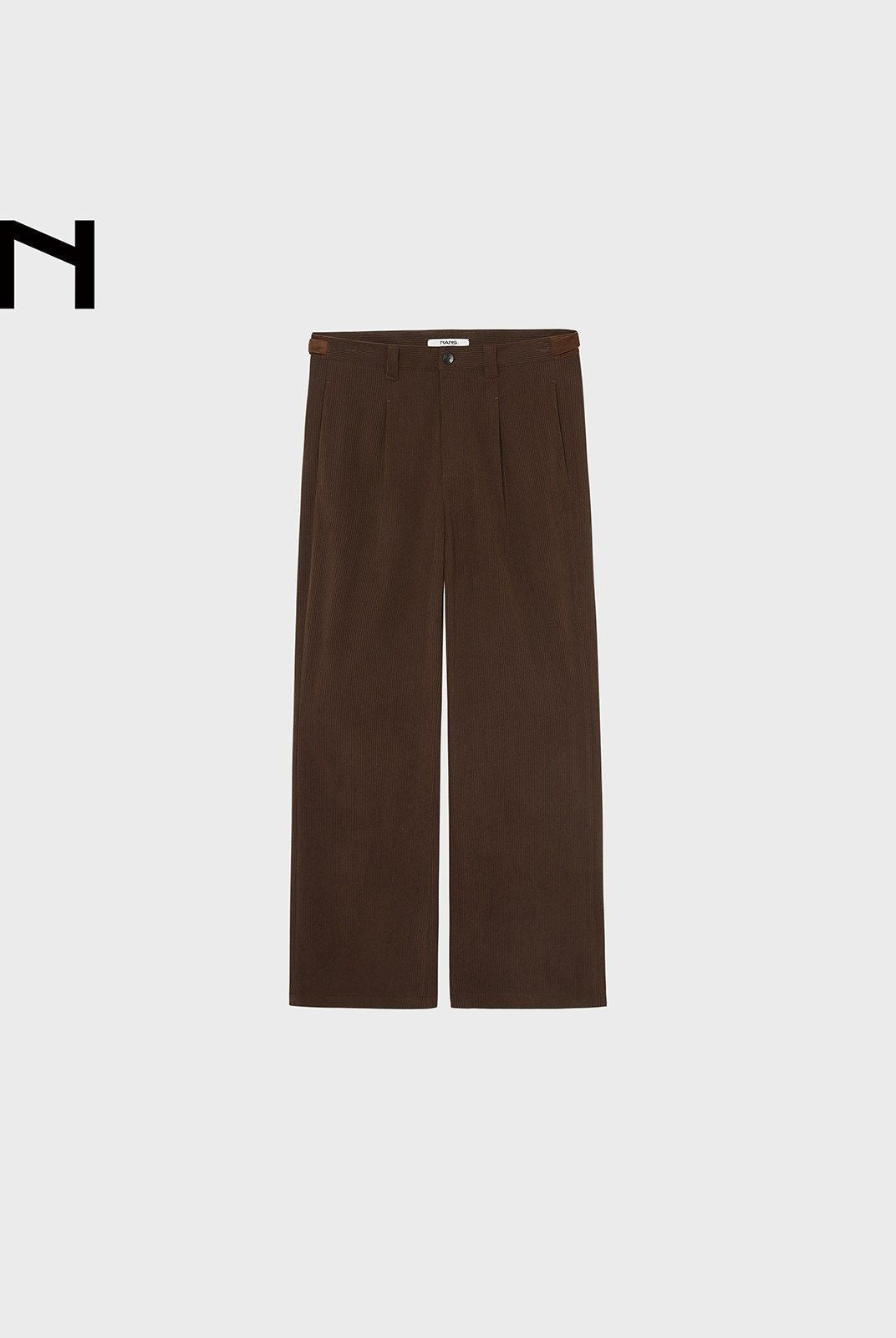 NANS Single Pleat Corduroy Micro Flare Trousers in Brown