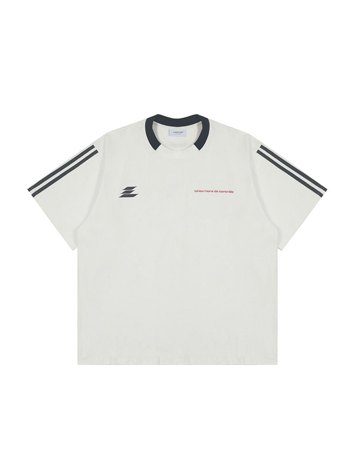 LOSTCTRL Spliced Collar Striped T Shirt in White