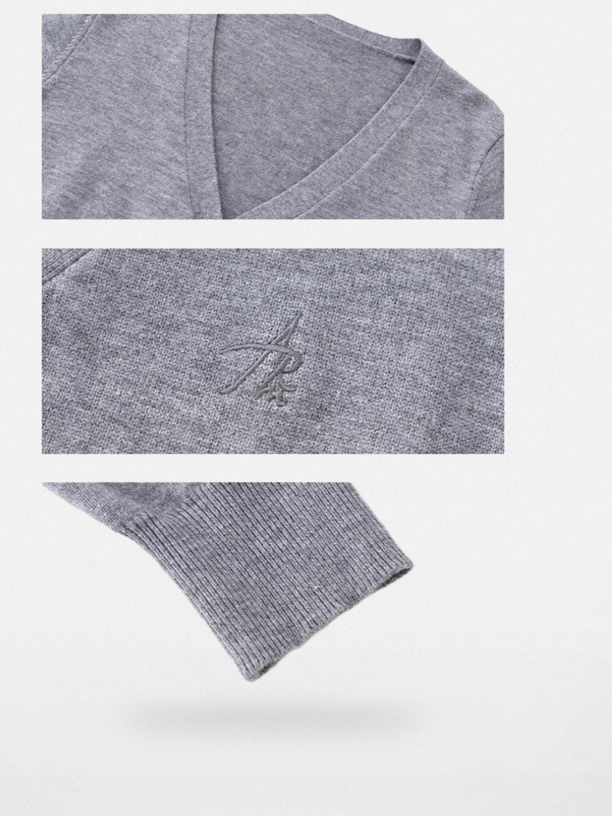 ARISEISM Cropped V Neck Cardigan Neck Tie in Gray - Detail