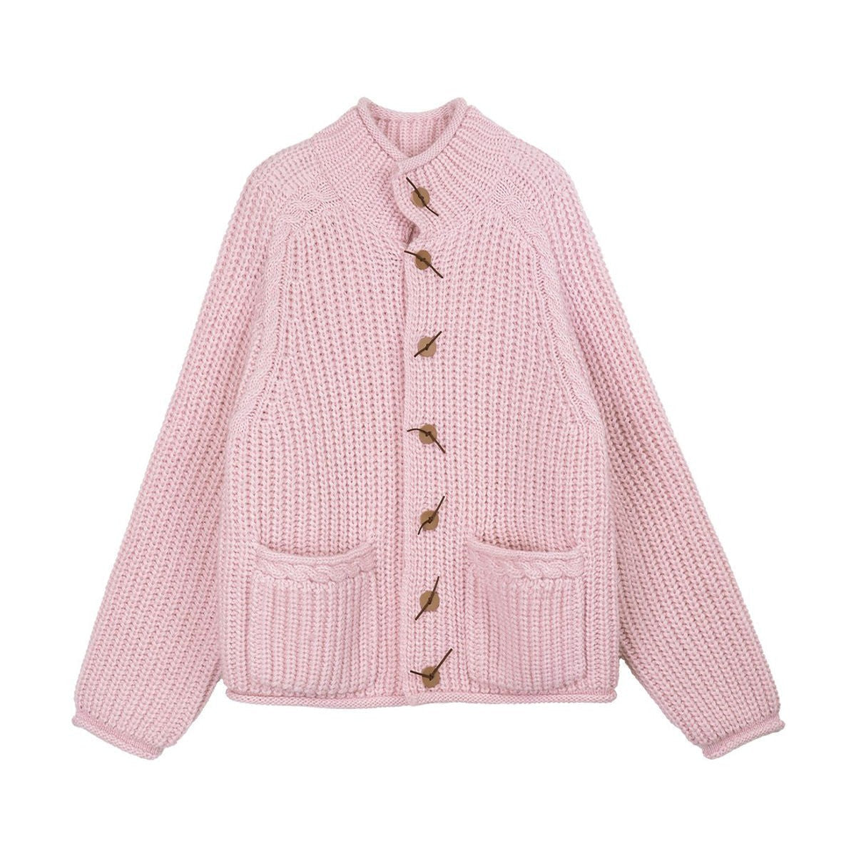 Simple Project Chunky Wool Blend High Neck Cardigan in Pink