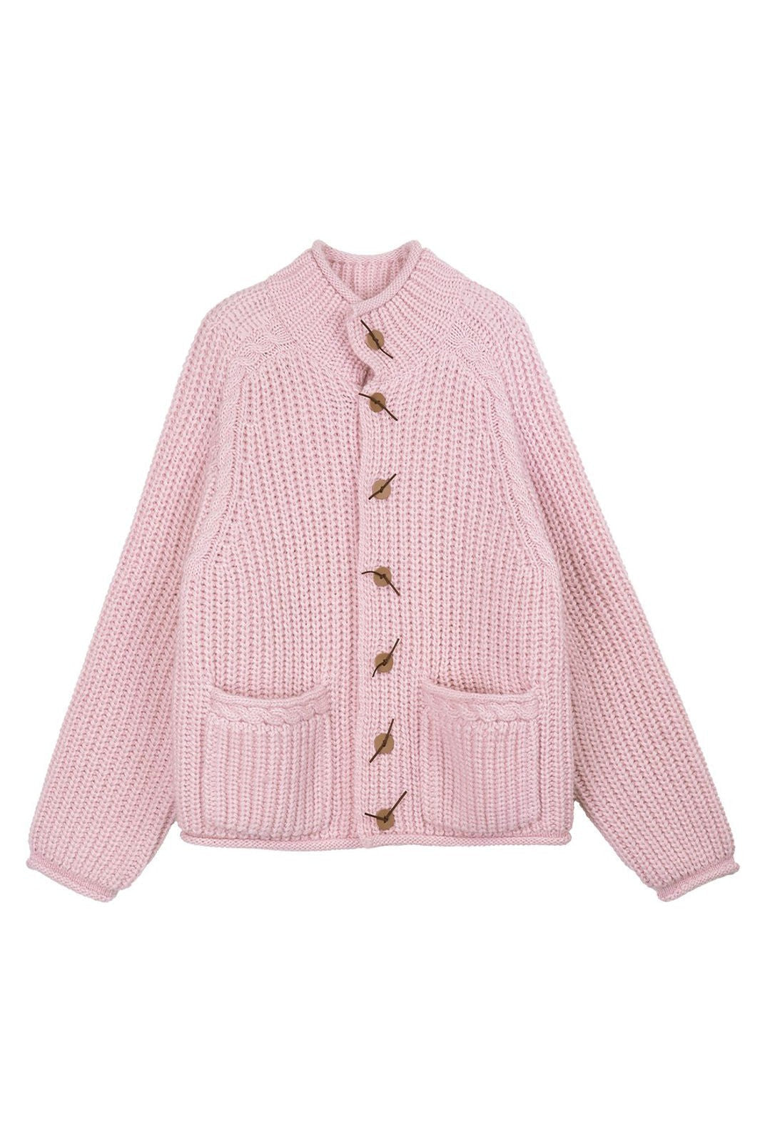 Simple Project Chunky Wool Blend High Neck Cardigan in Pink