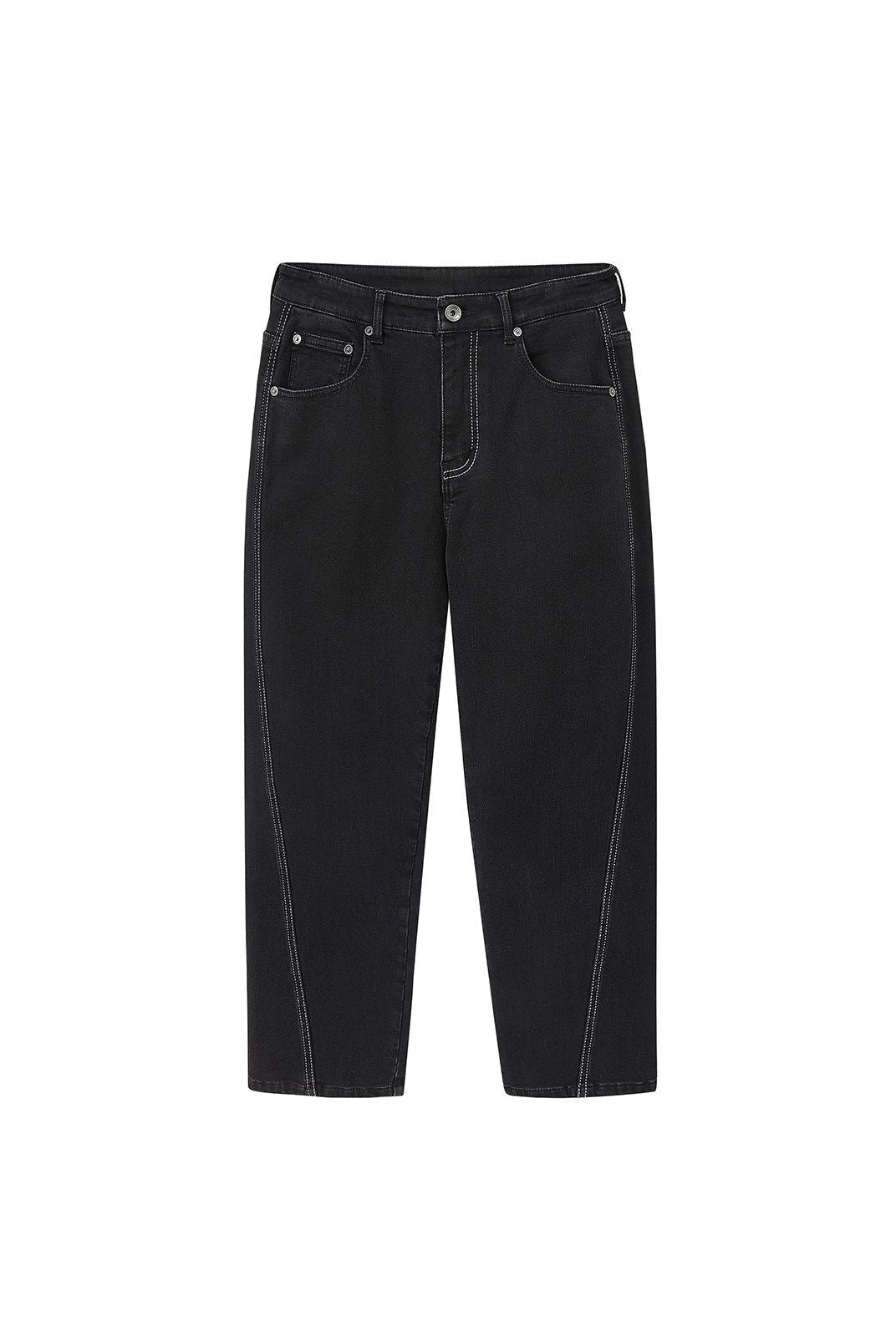 NANS Fleece Lined Offset Seam Jeans in Black