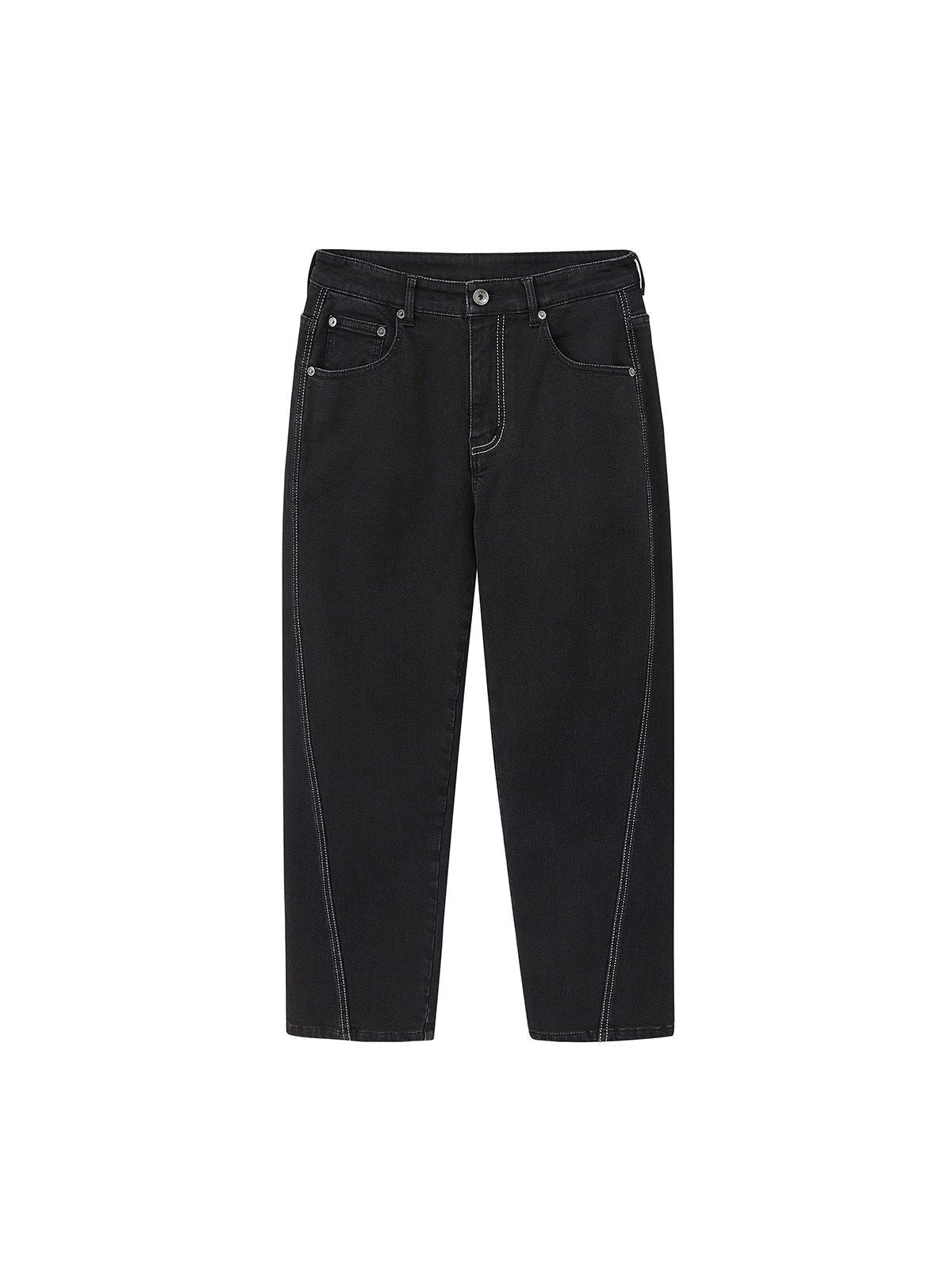 NANS Fleece Lined Offset Seam Jeans in Black
