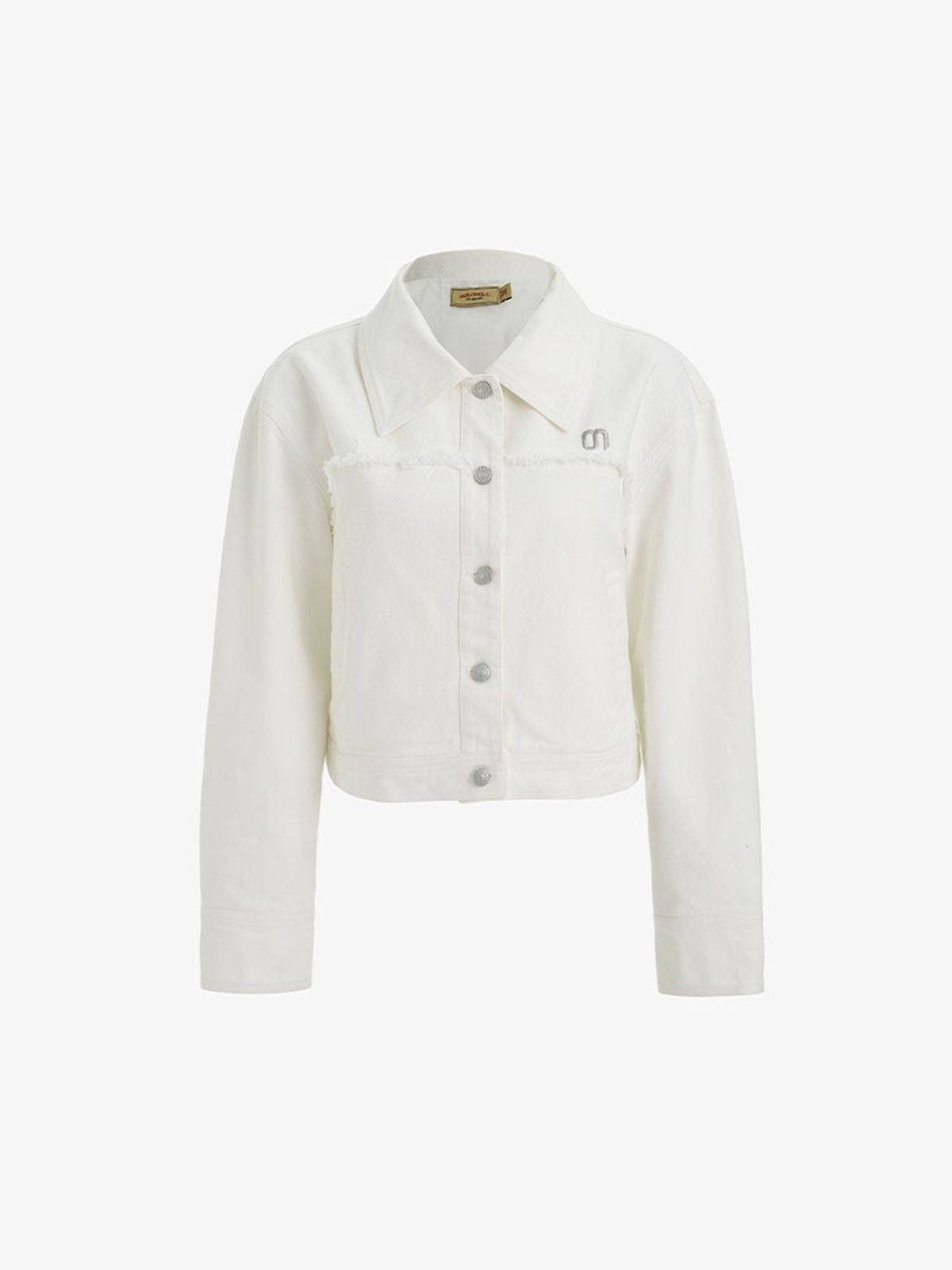 Amee Raw Edge Contrast Denim Jacket in White