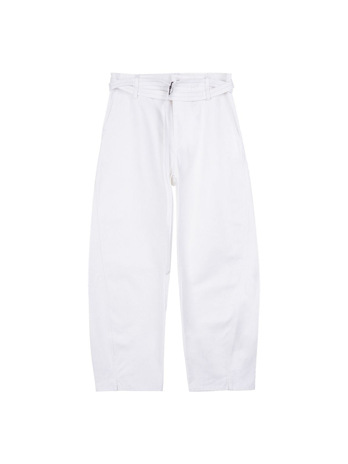 Simple Project Twisted Belt Curved Leg Pants in White
