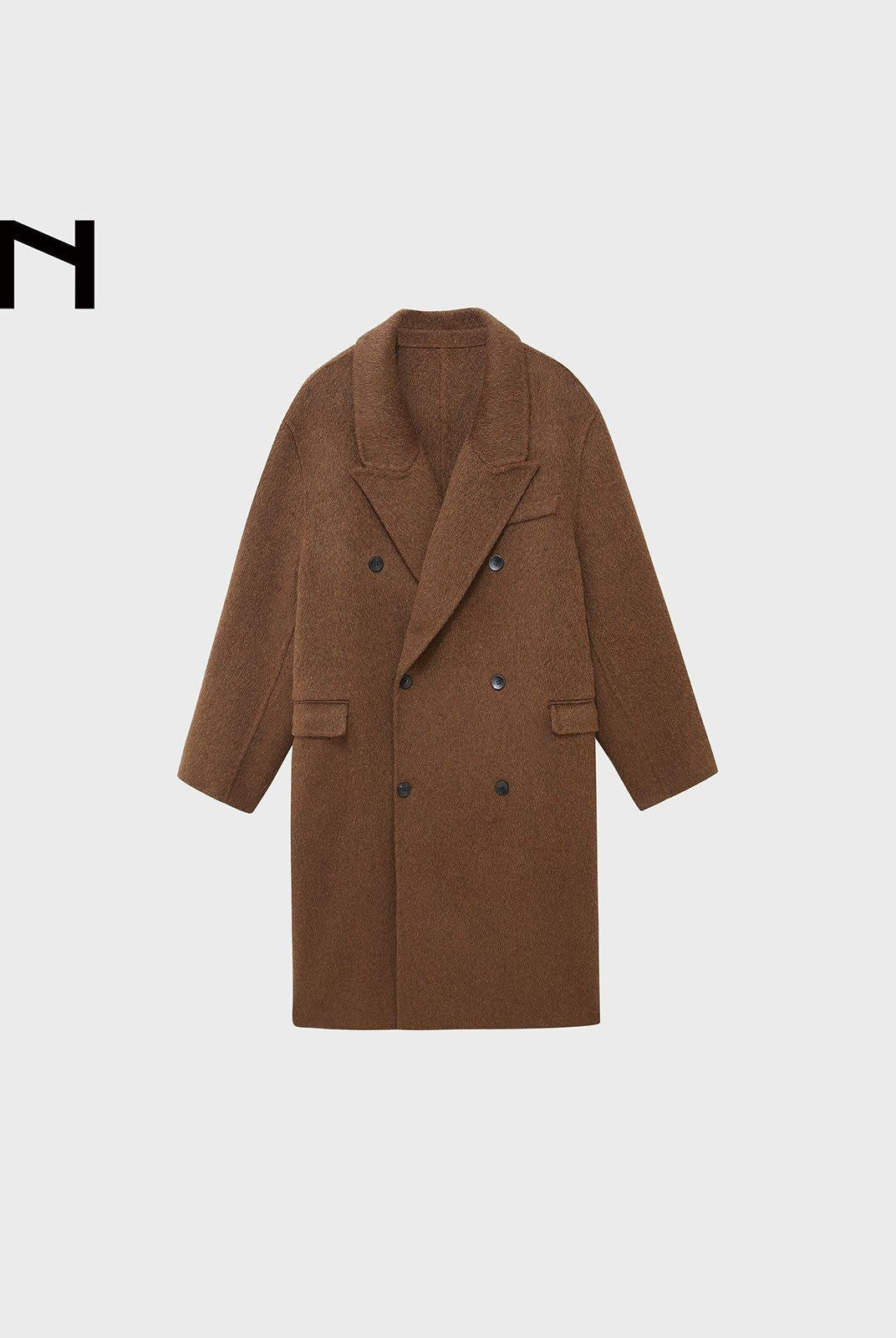 NANS Wool Silk Camel Double Breasted Coat in Brown
