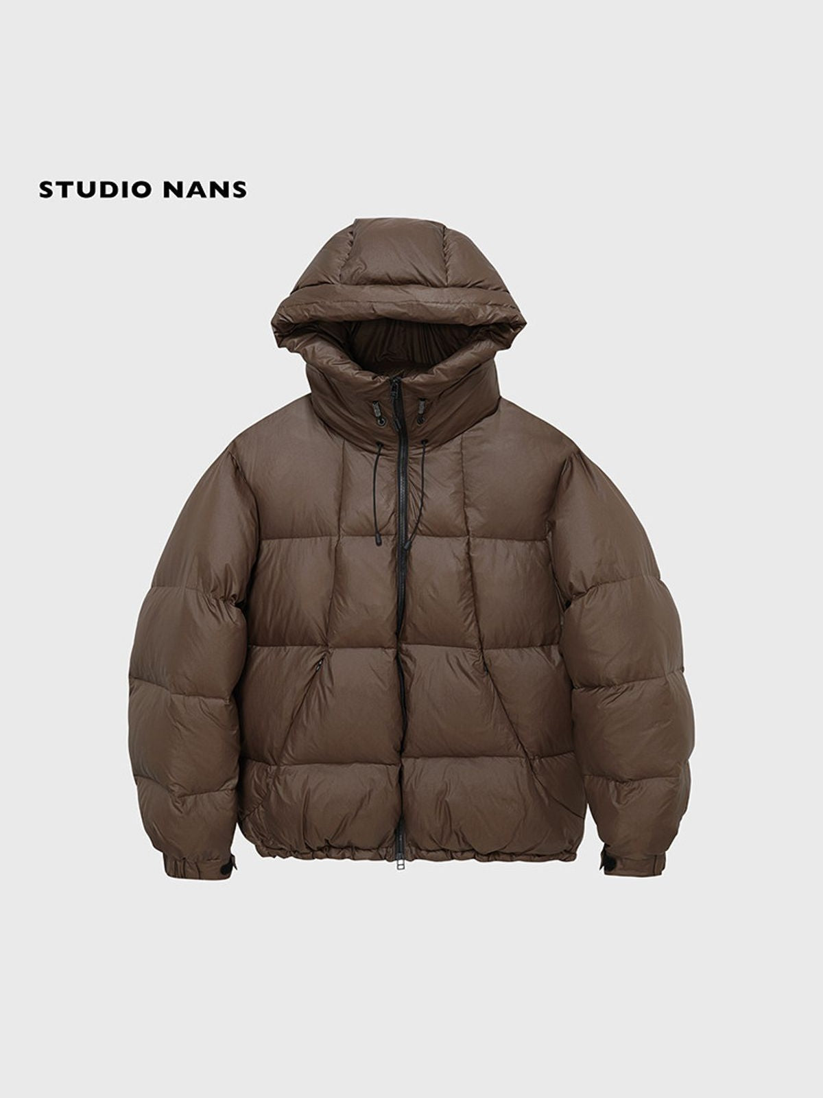 NANS Micro Check Hooded Down Puffer in Brown