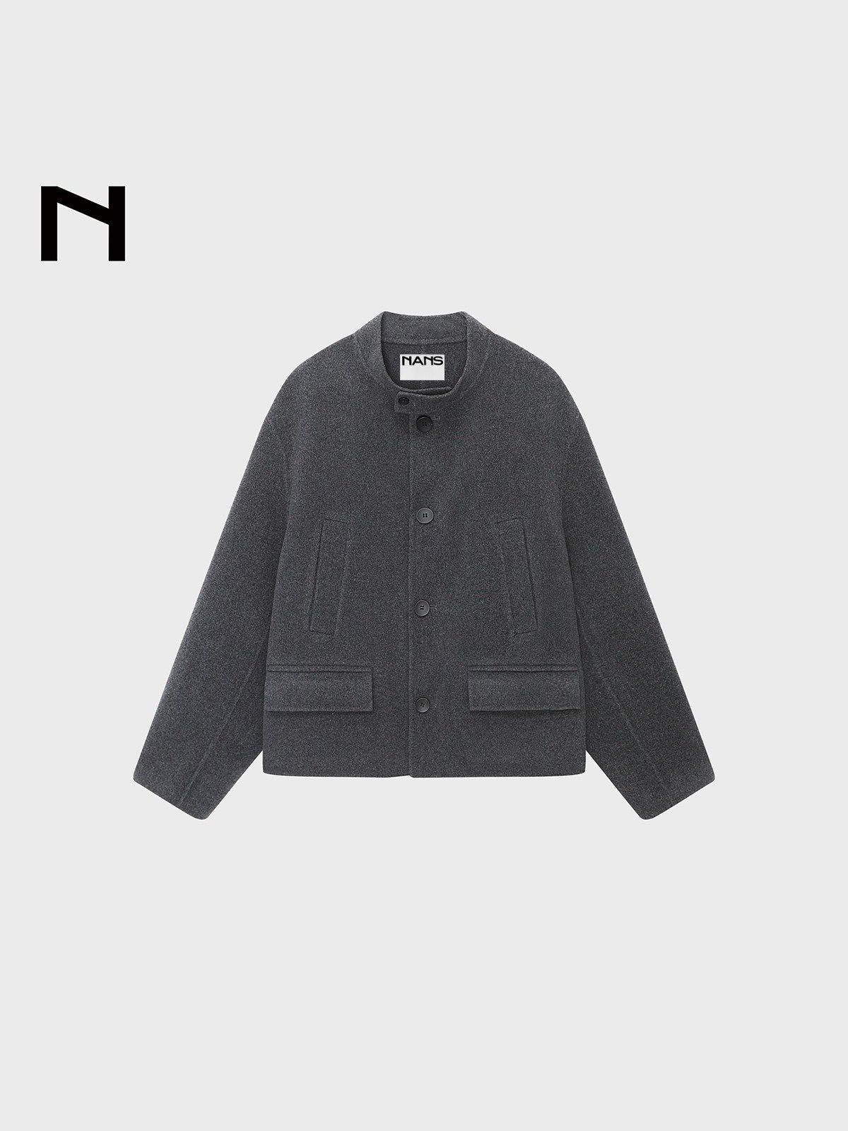 NANS Wool Cashmere Stand Collar Jacket in Gray