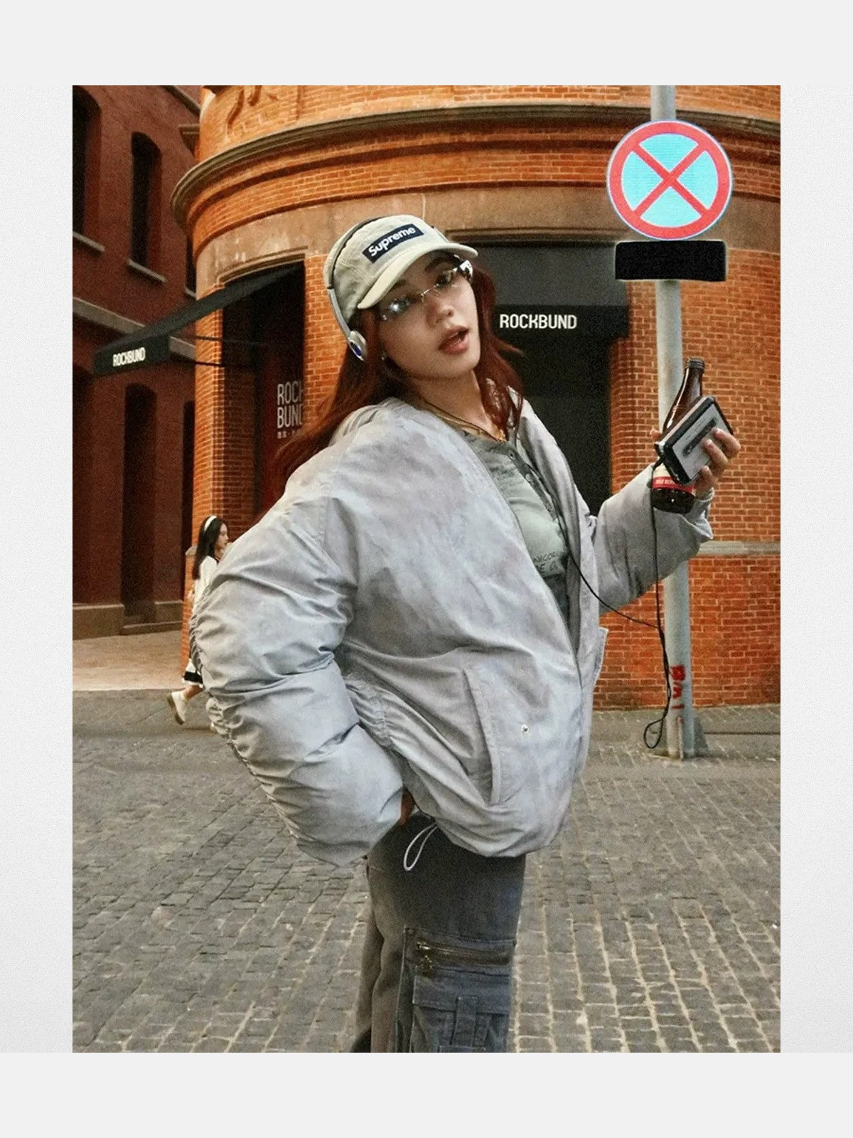 BeerBro Washed Cotton Ruched Puffer in Gray - Lifestyle