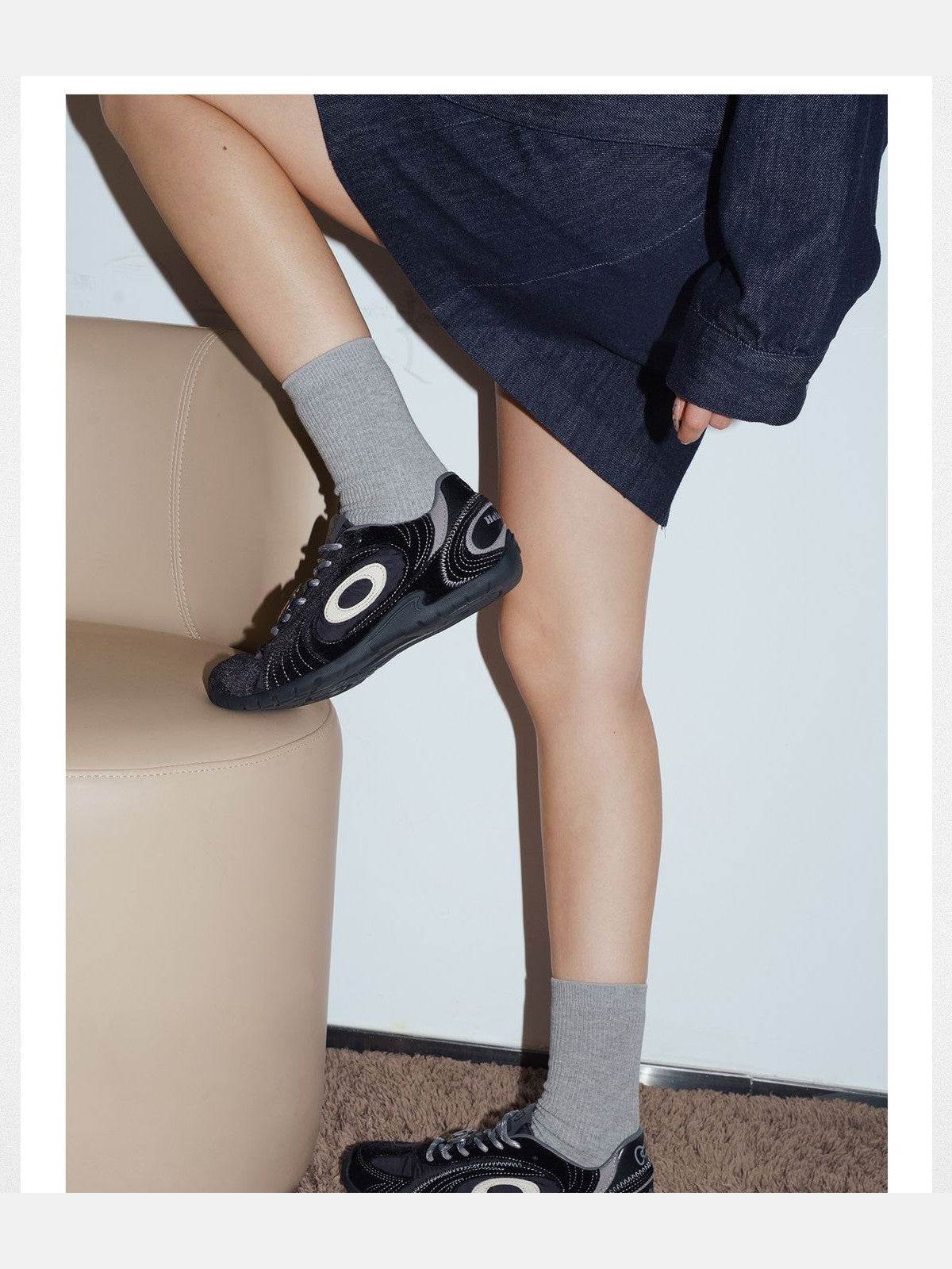 OLDORDER Hello Kitty Velvet GAT Sneakers in Black - On Model