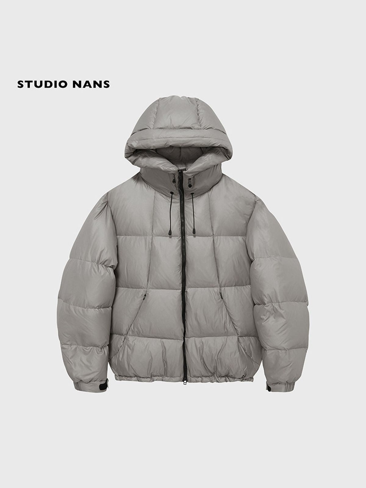 NANS Micro Check Hooded Down Puffer in Gray