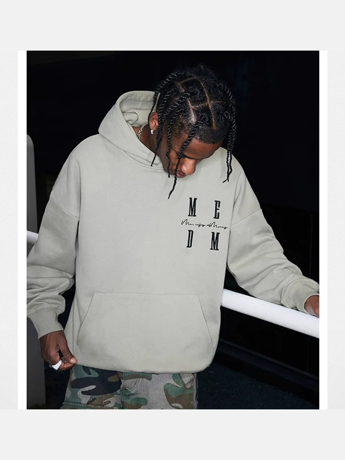 MEDM Embroidered Logo Hoodie in Beige