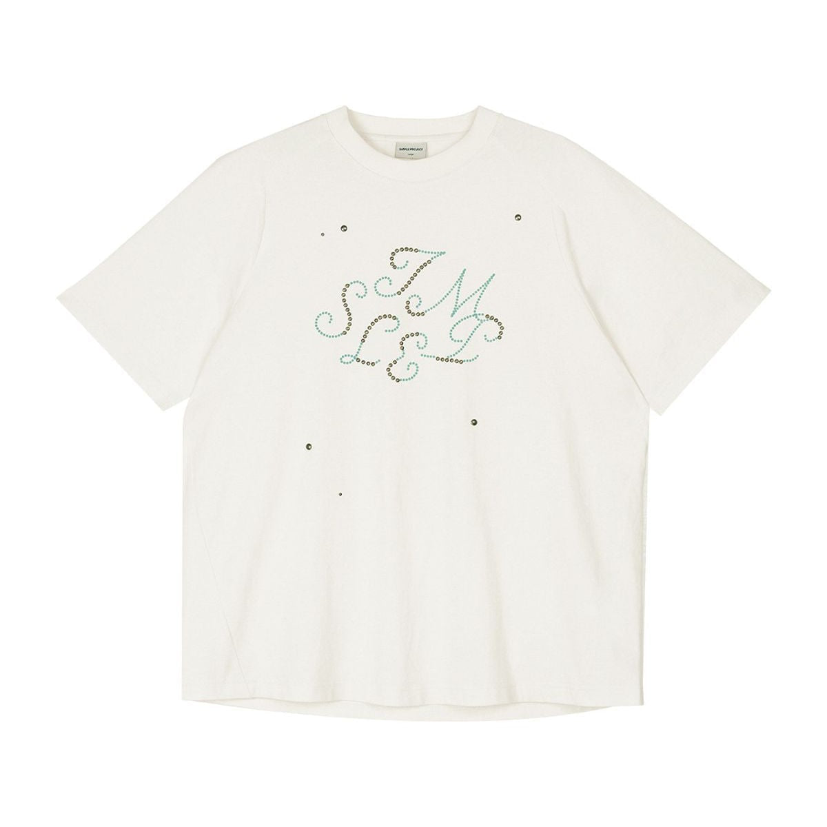 Simple Project Studded Script Logo T Shirt in White