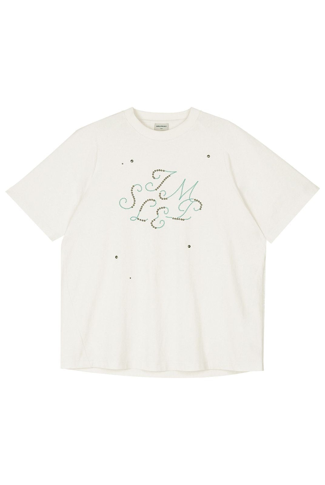 Simple Project Studded Script Logo T Shirt in White