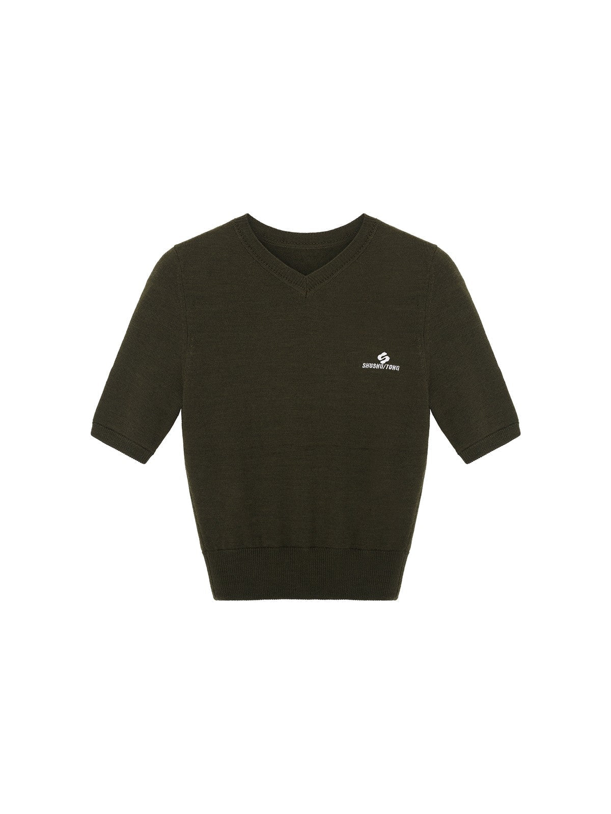 SHUSHUTONG Lamb Wool Short Sleeve Knit Top in Green