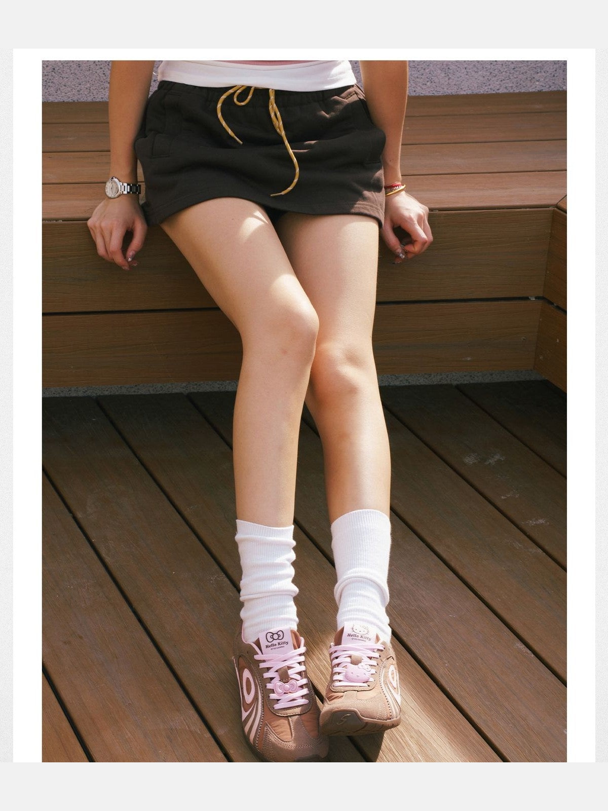 OLDORDER Hello Kitty Retro Turbo Lite Sneakers in Brown - On Model