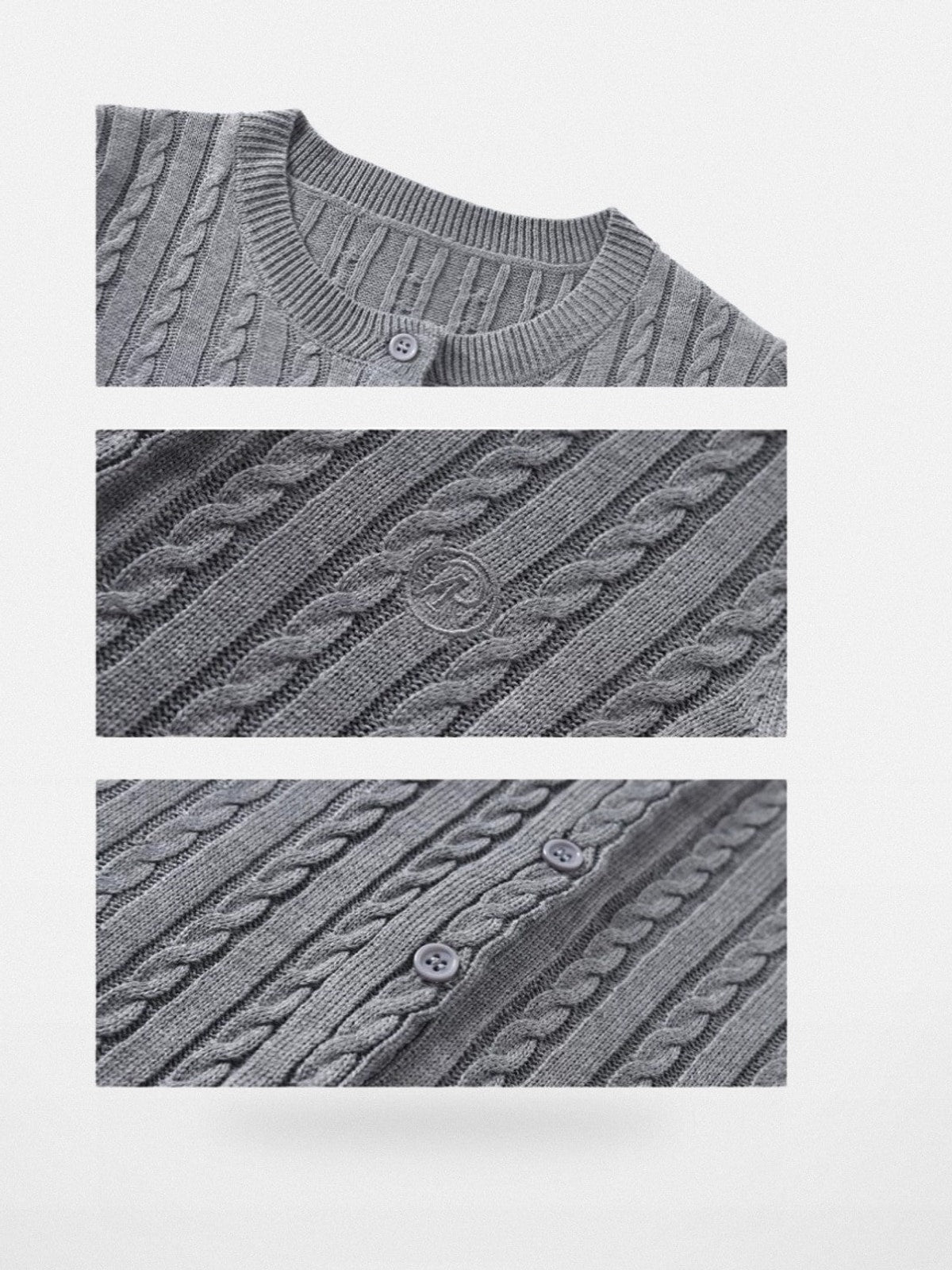 ARISEISM Slim Cable Knit Cardigan in Gray