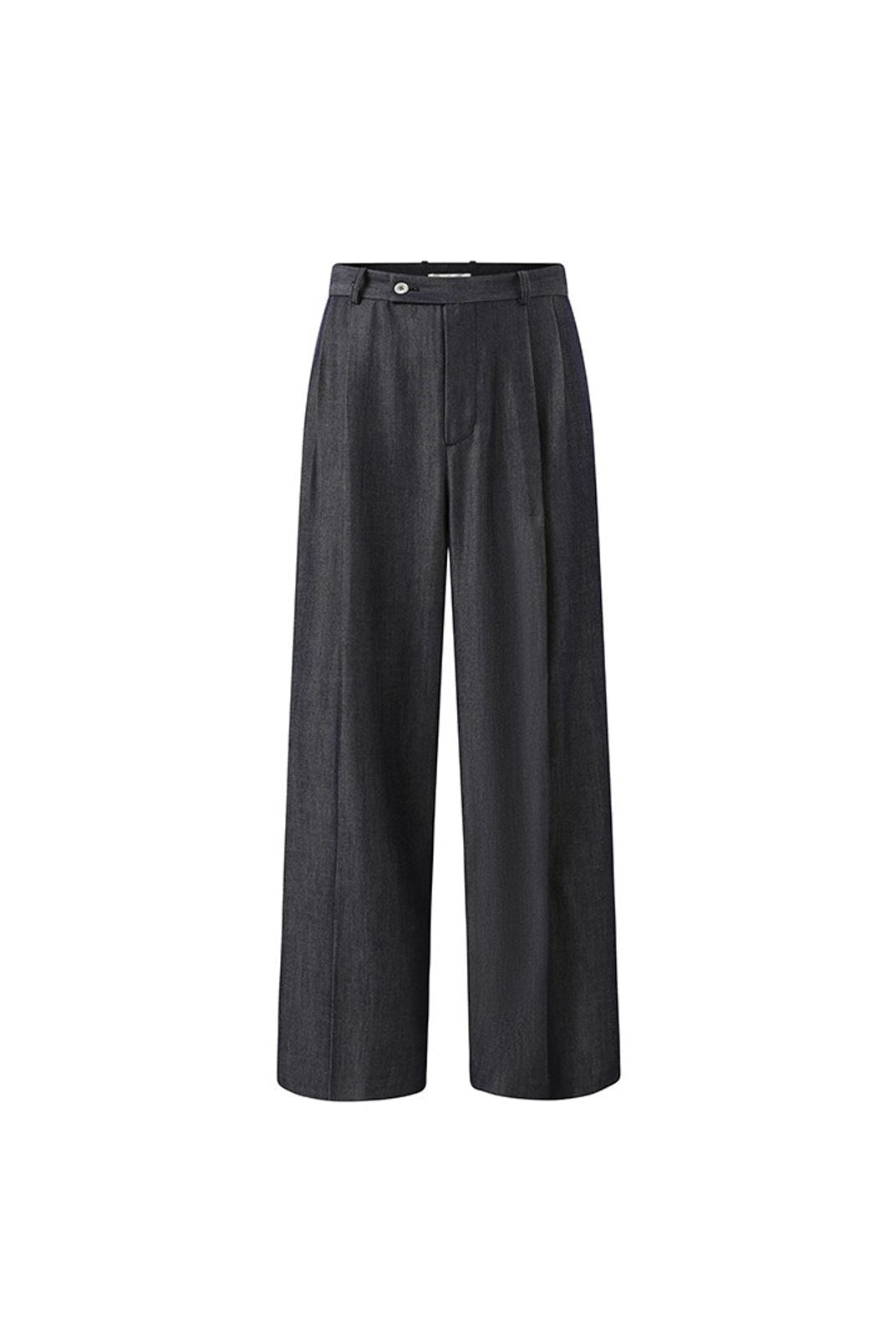 ROYA Pleated Silk Blend Denim Trousers in Blue