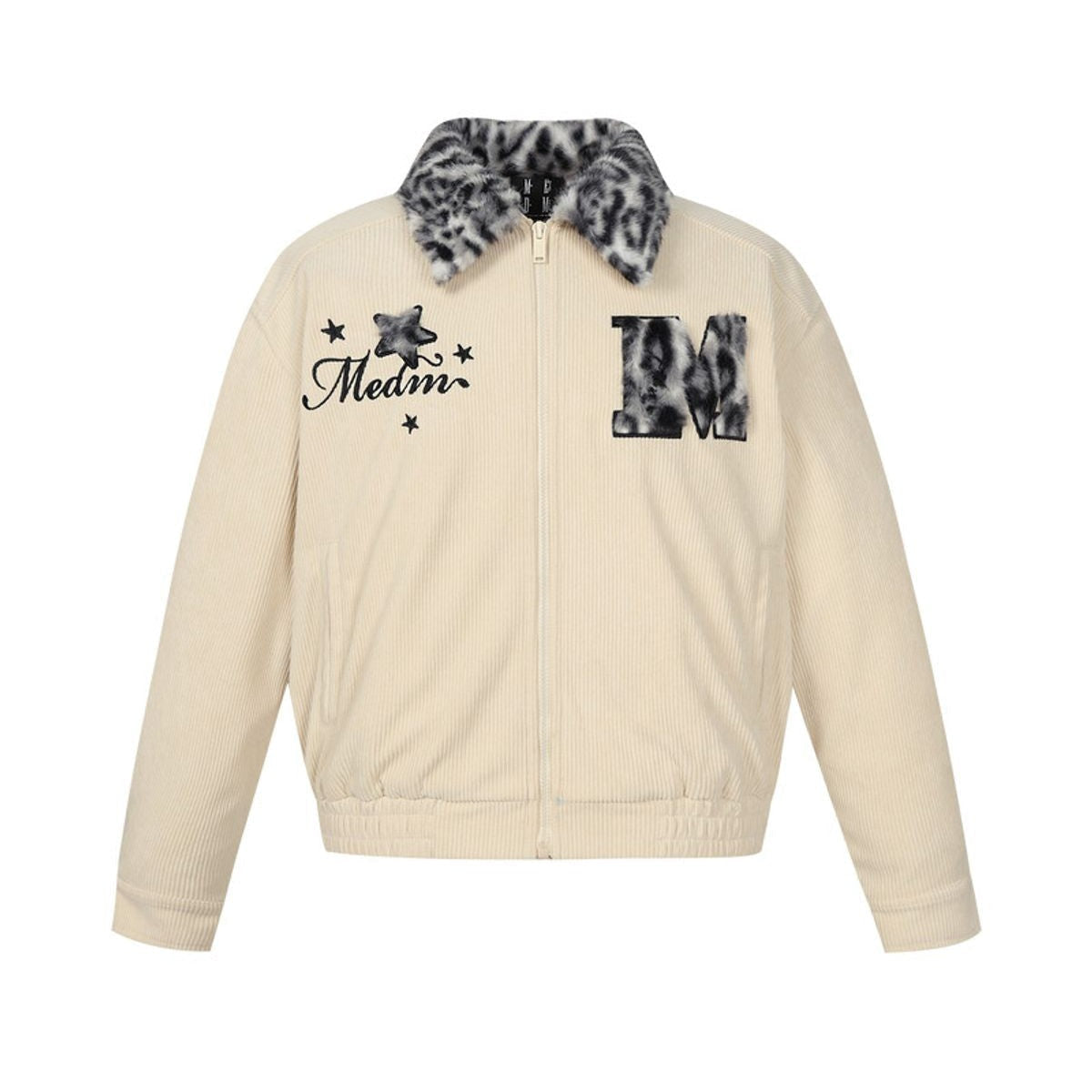 MEDM Leopard Collar Corduroy Padded Jacket in Cream