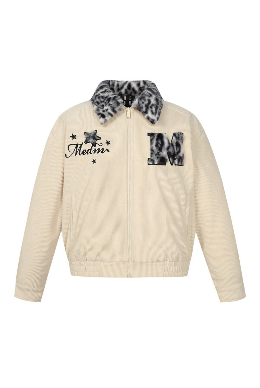 MEDM Leopard Collar Corduroy Padded Jacket in Cream