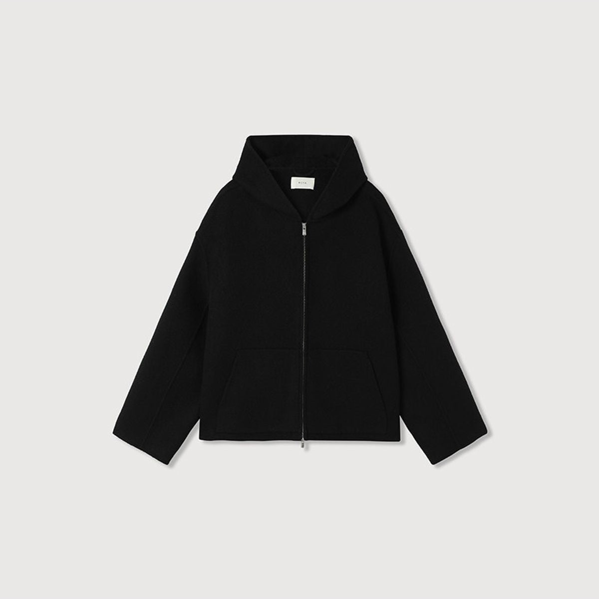 ROYA Cashmere Wool Hooded Short Coat in Black