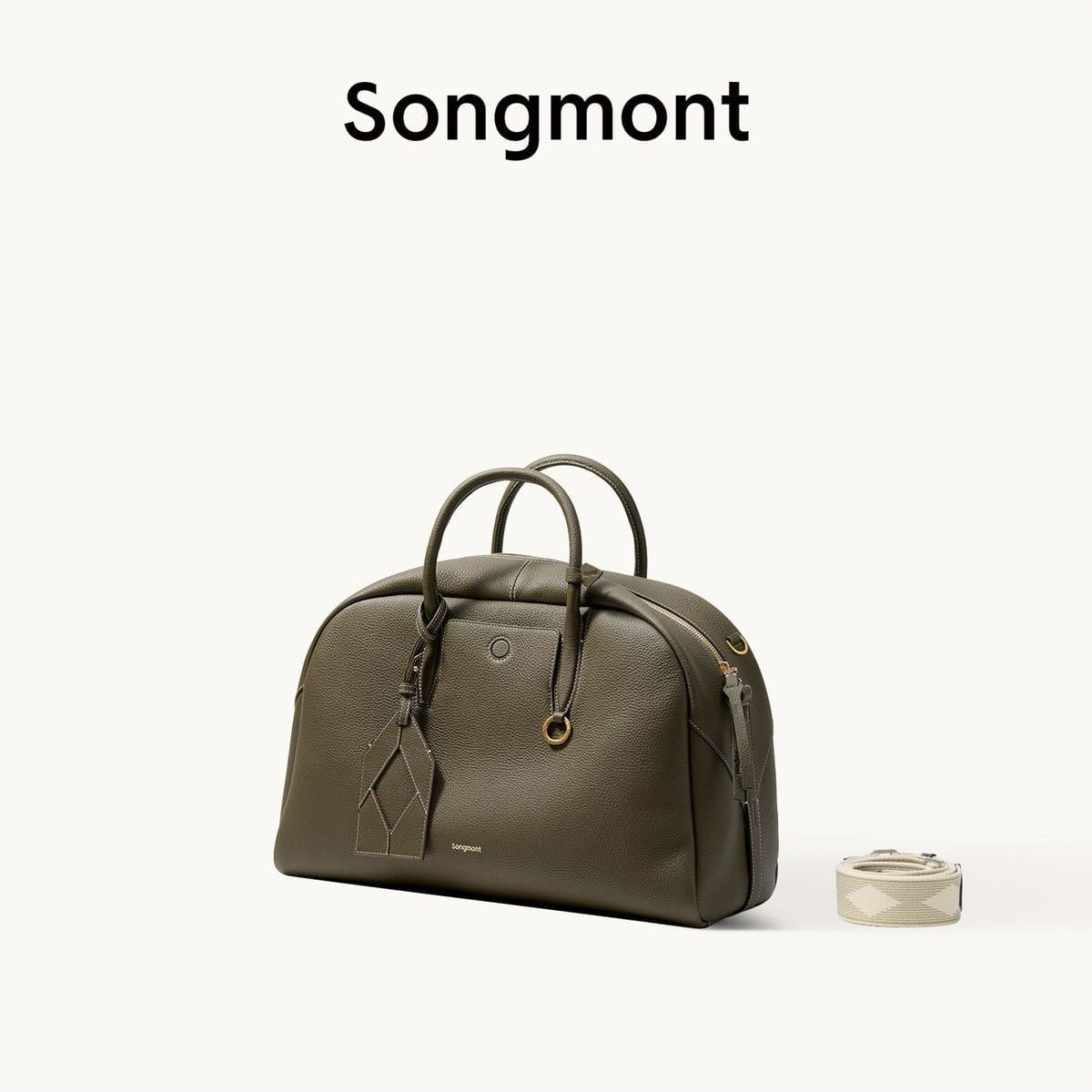 Songmont Top Grain Leather Bowling Bag in Olive