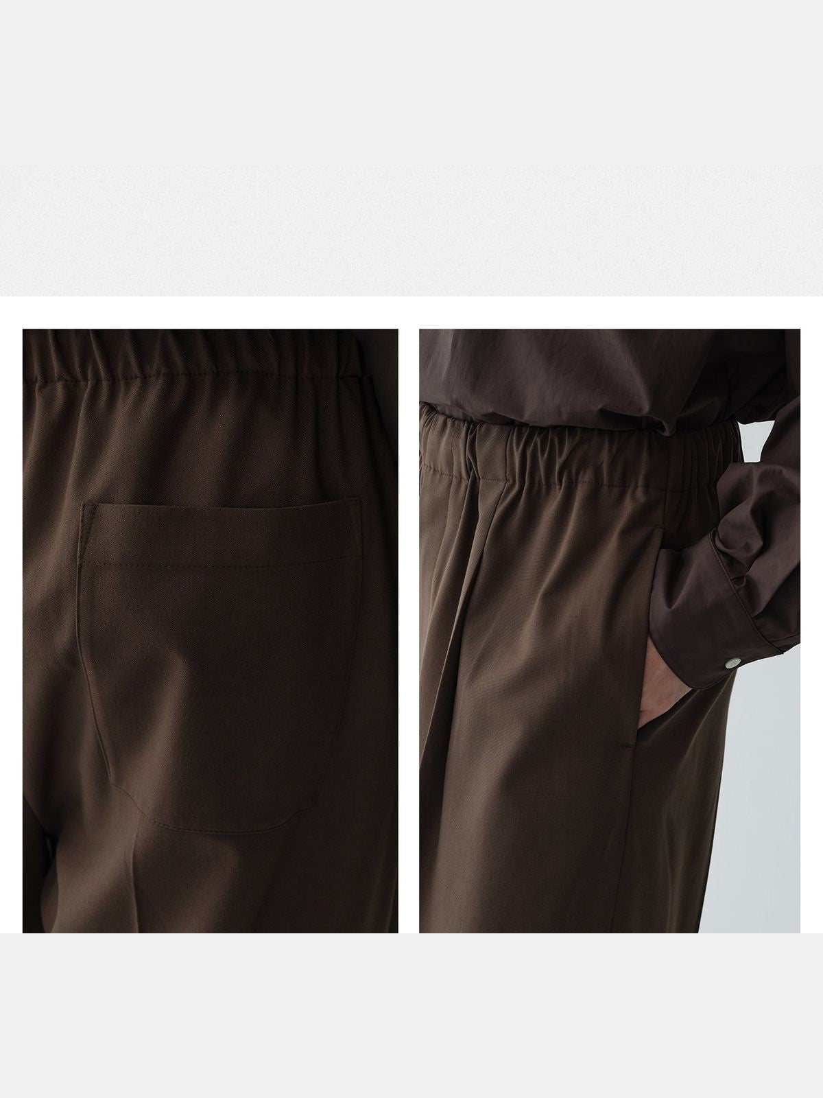 ROYA Wide Leg Wool Blend Trousers in Brown - Detail