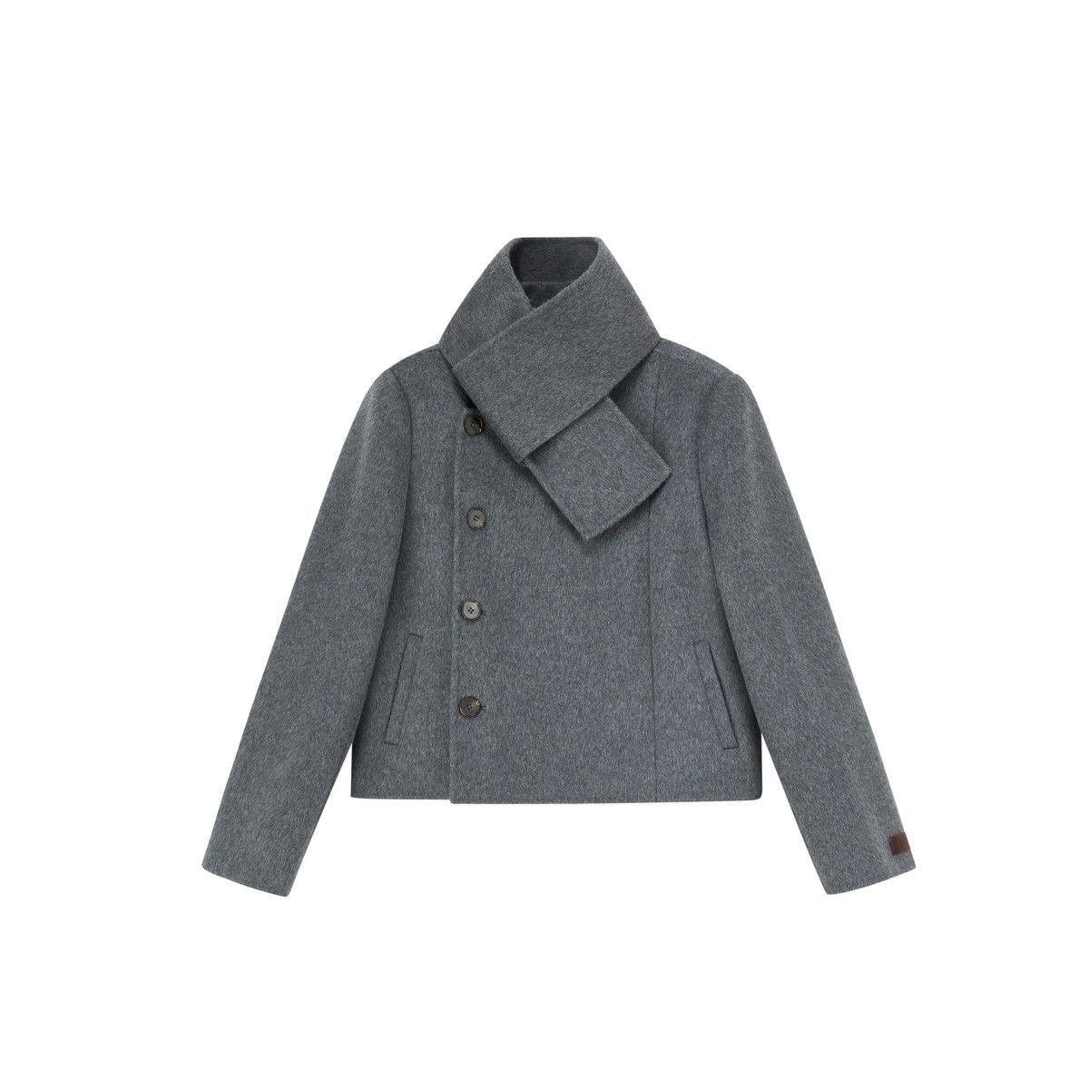 PUKI Double Faced Wool Jacket with Scarf in Gray