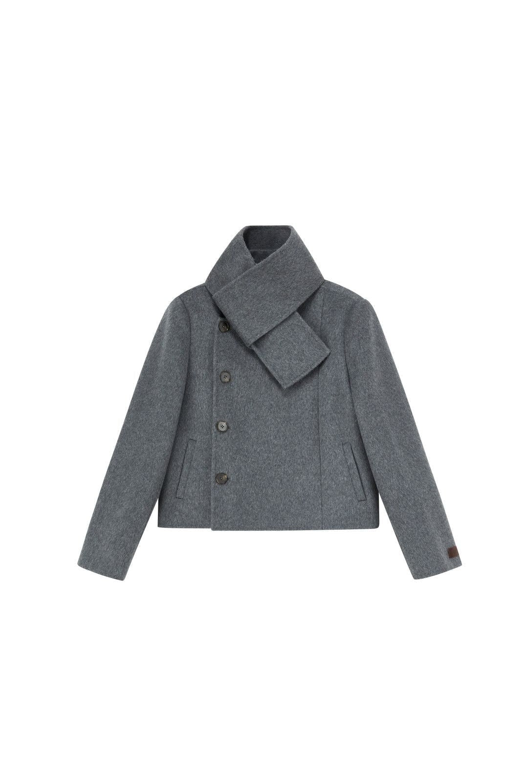 PUKI Double Faced Wool Jacket with Scarf in Gray