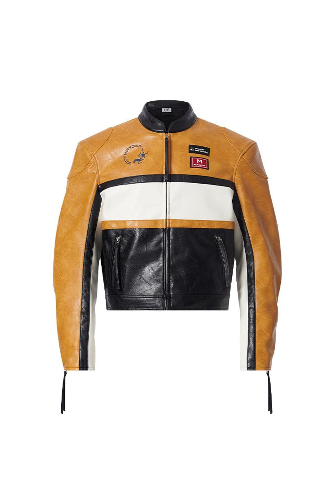 BLINDNOPLAN Color Block Faux Leather Moto Jacket in Beige