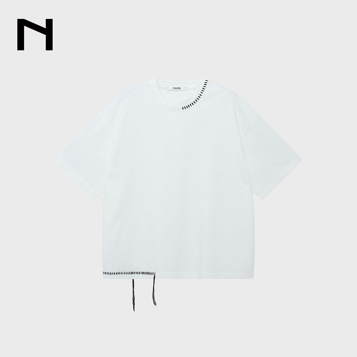 NANS Hand Stitched Fringe Oversized Tee in White
