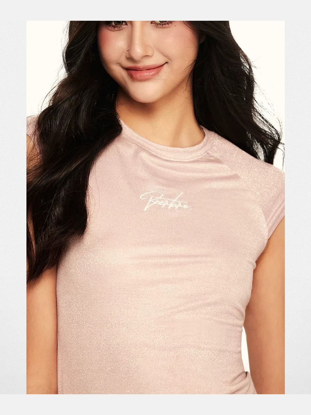 BeerBro Silver Thread Raglan Baby Tee in Pink - On Model