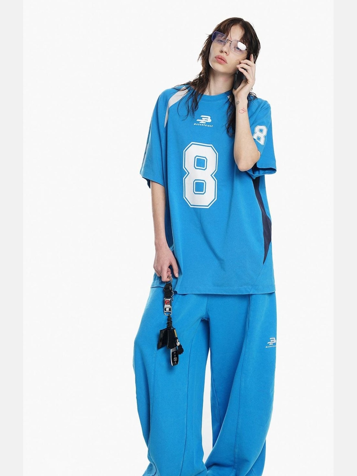 MasonPrince No 8 Combed Cotton Jersey T Shirt in Sky Blue - On Female Model