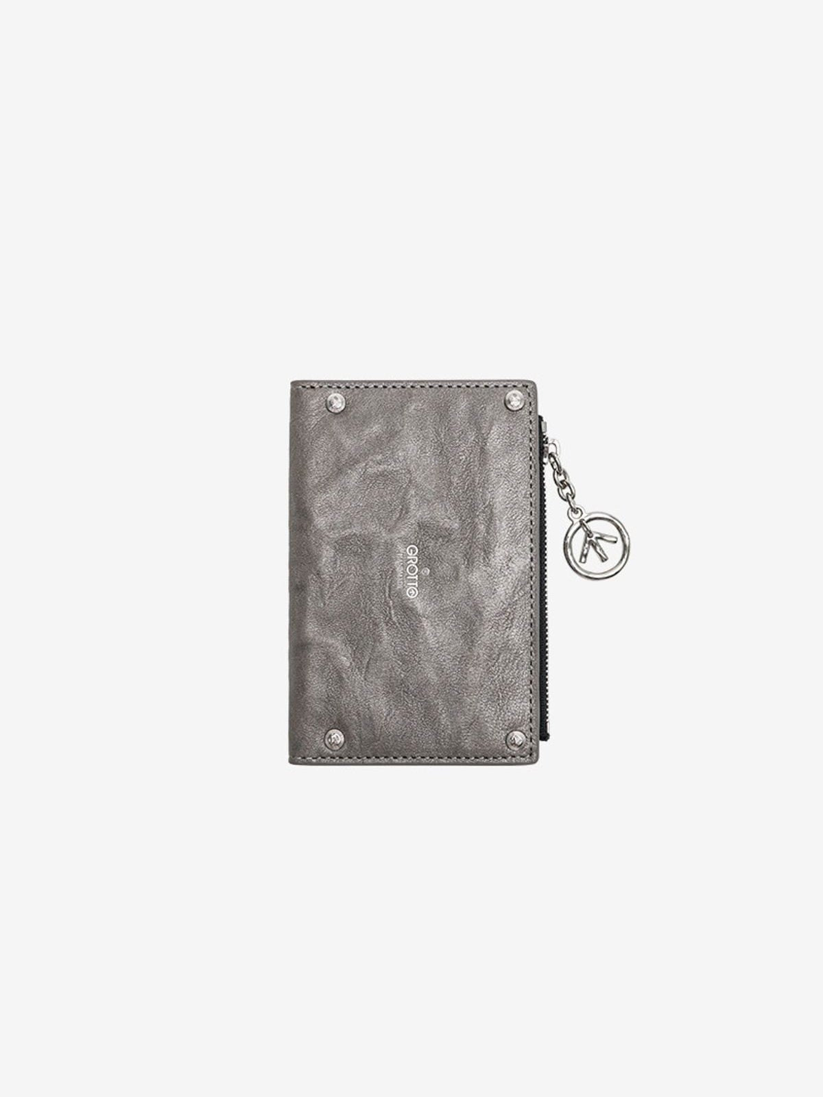 Grotto Vegetable Tanned Sheepskin Card Holder in Gray