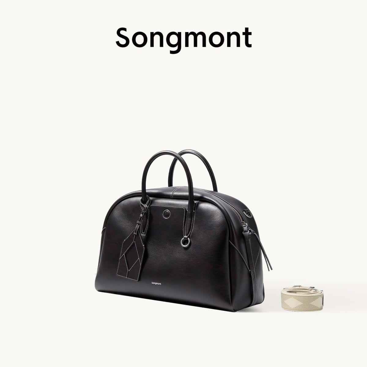 Songmont Top Grain Leather Bowling Bag in Black