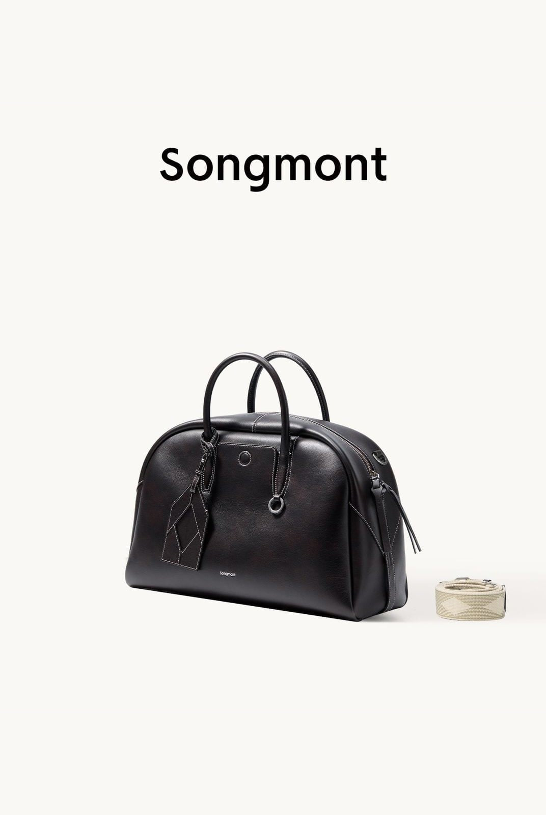 Songmont Top Grain Leather Bowling Bag in Black