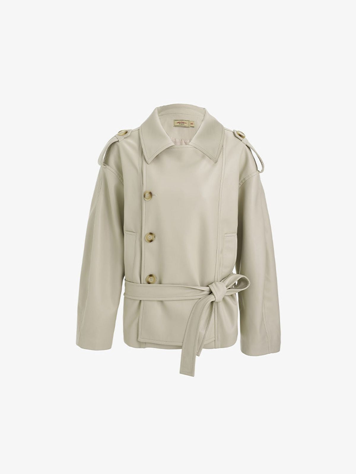 Amee Belted Matte PU Trench Jacket in Cream