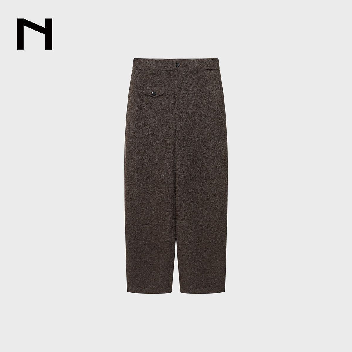 NANS Curved Leg Wool Blend Trousers in Brown