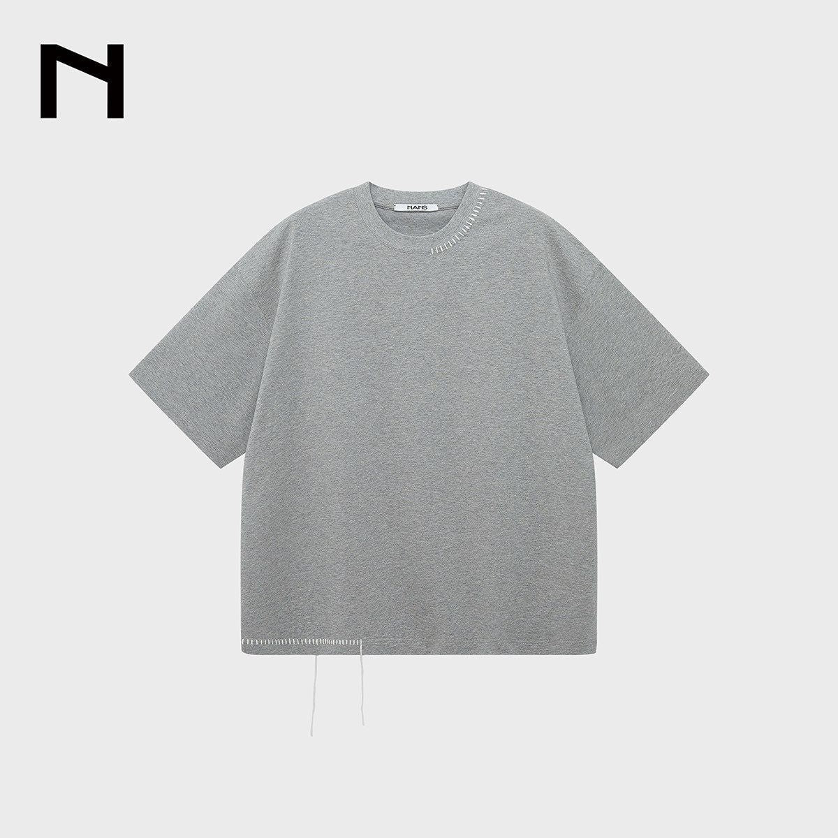 NANS Hand Stitched Fringe Oversized Tee in Gray